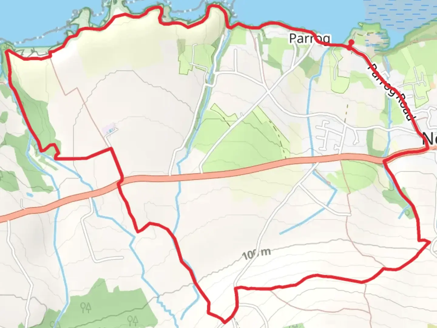 An image depicting the trail Newport Parrog-Aber Rhigian-Trilys and its surrounding area.