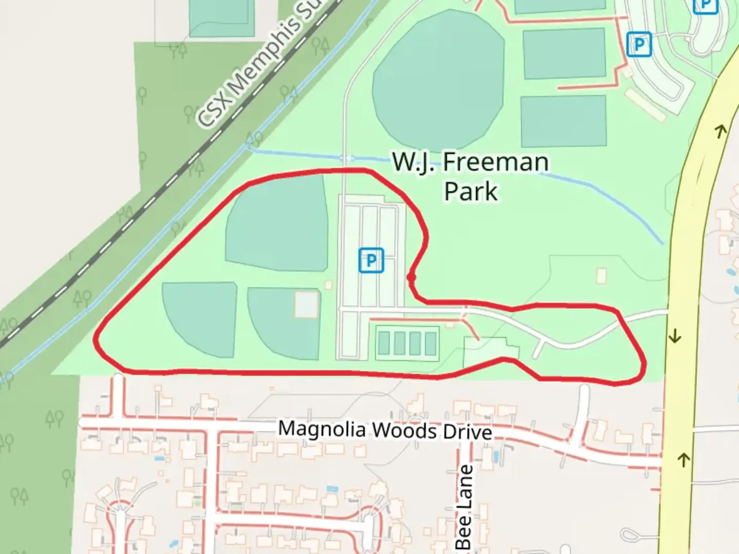 An image depicting the trail Freeman Park Loop and its surrounding area.