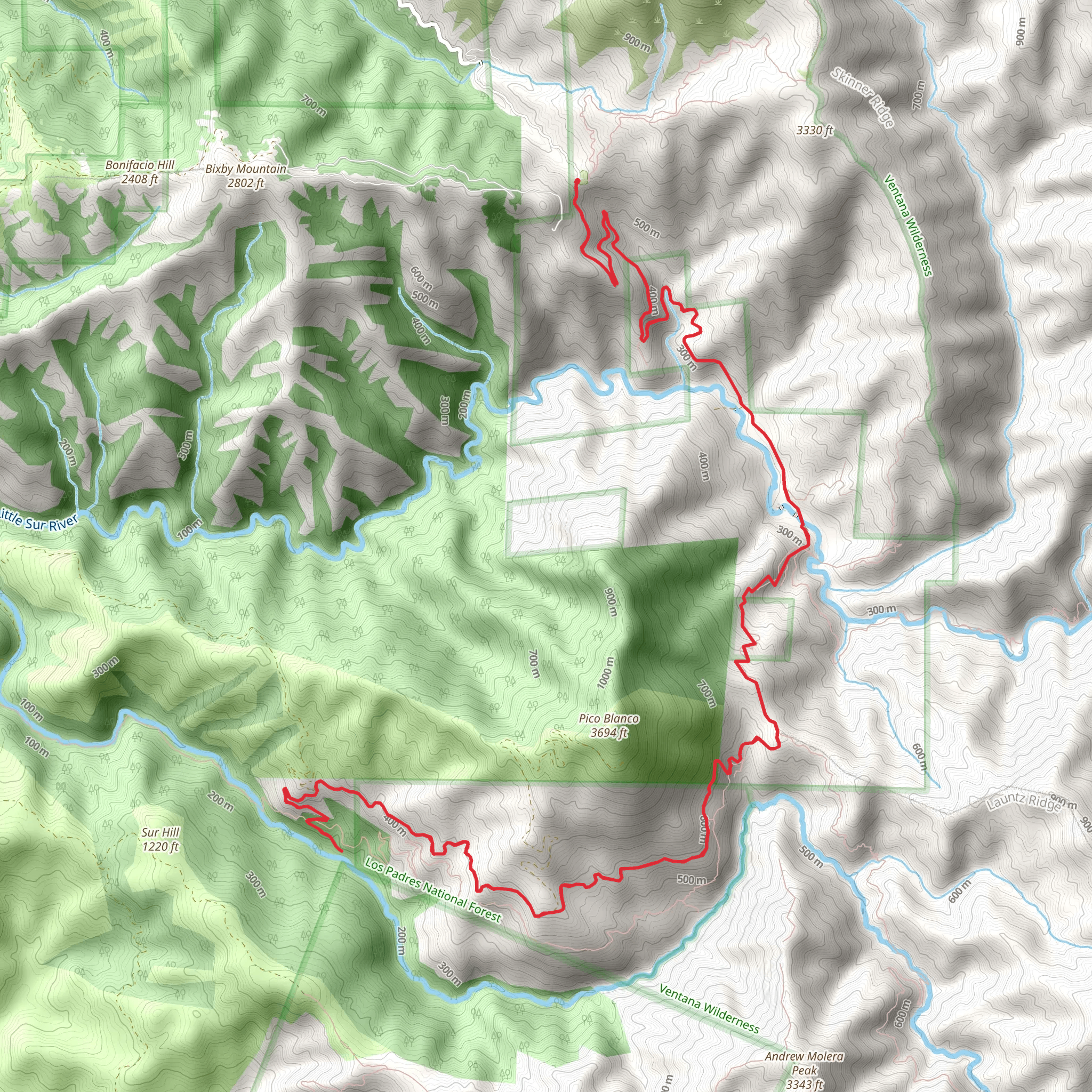 Pico Blanco Trail via Camp Road mobile static map