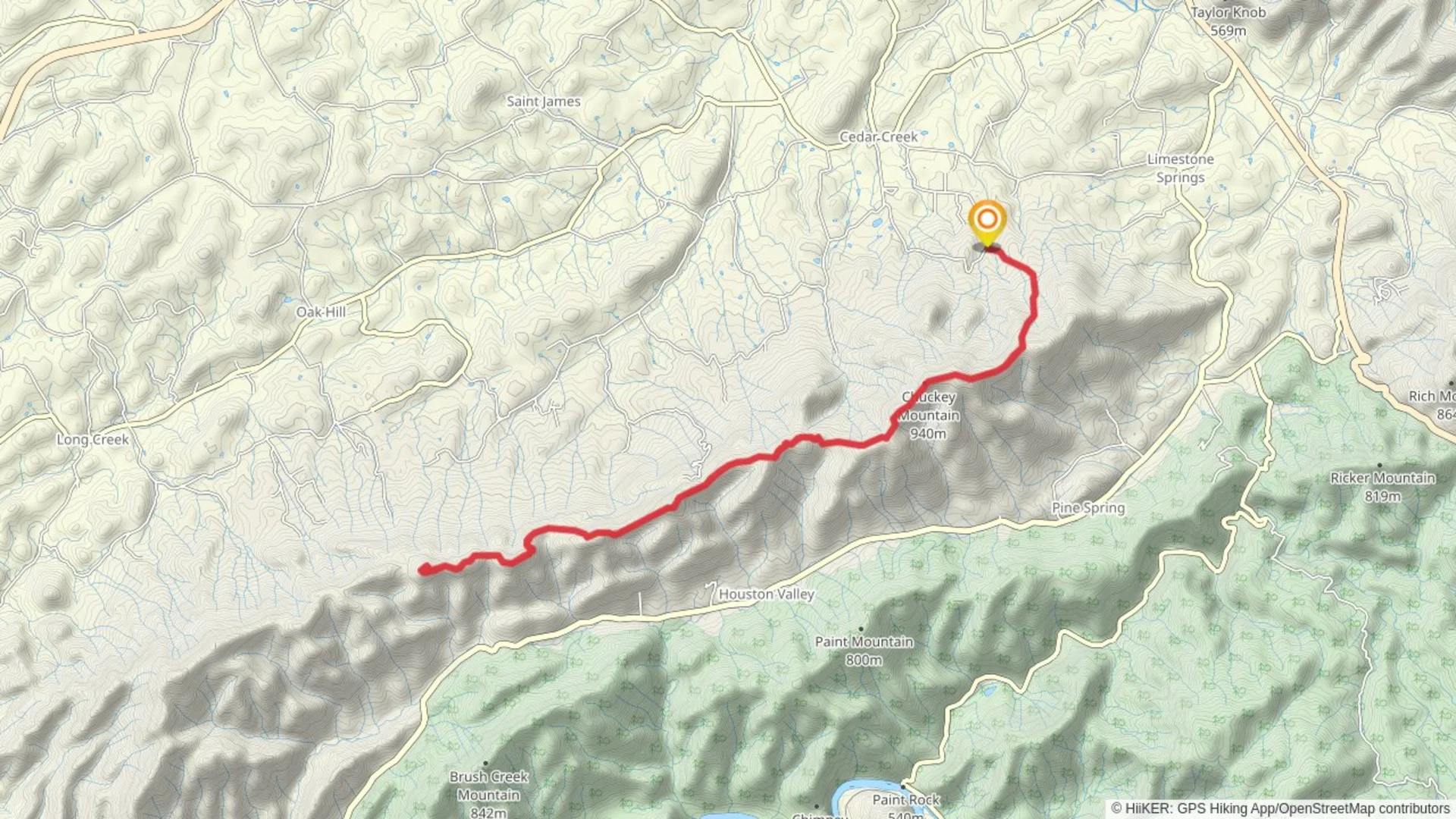 An image depicting the trail Meadow Creek Mountain Trail and Chuckey Mountain and its surrounding area.