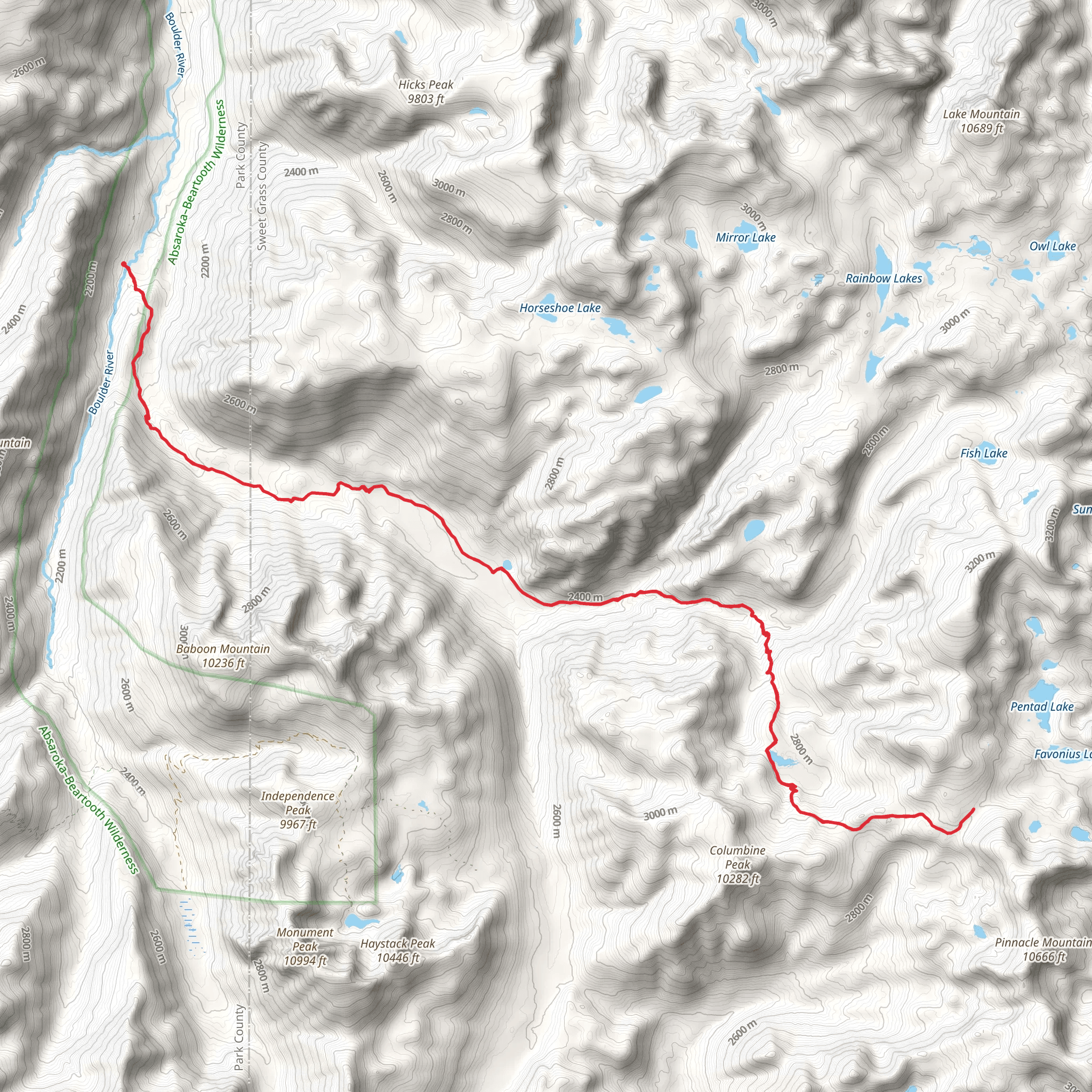 Lake Columbine and Columbine Pass via East Fork Boulder Trail mobile static map