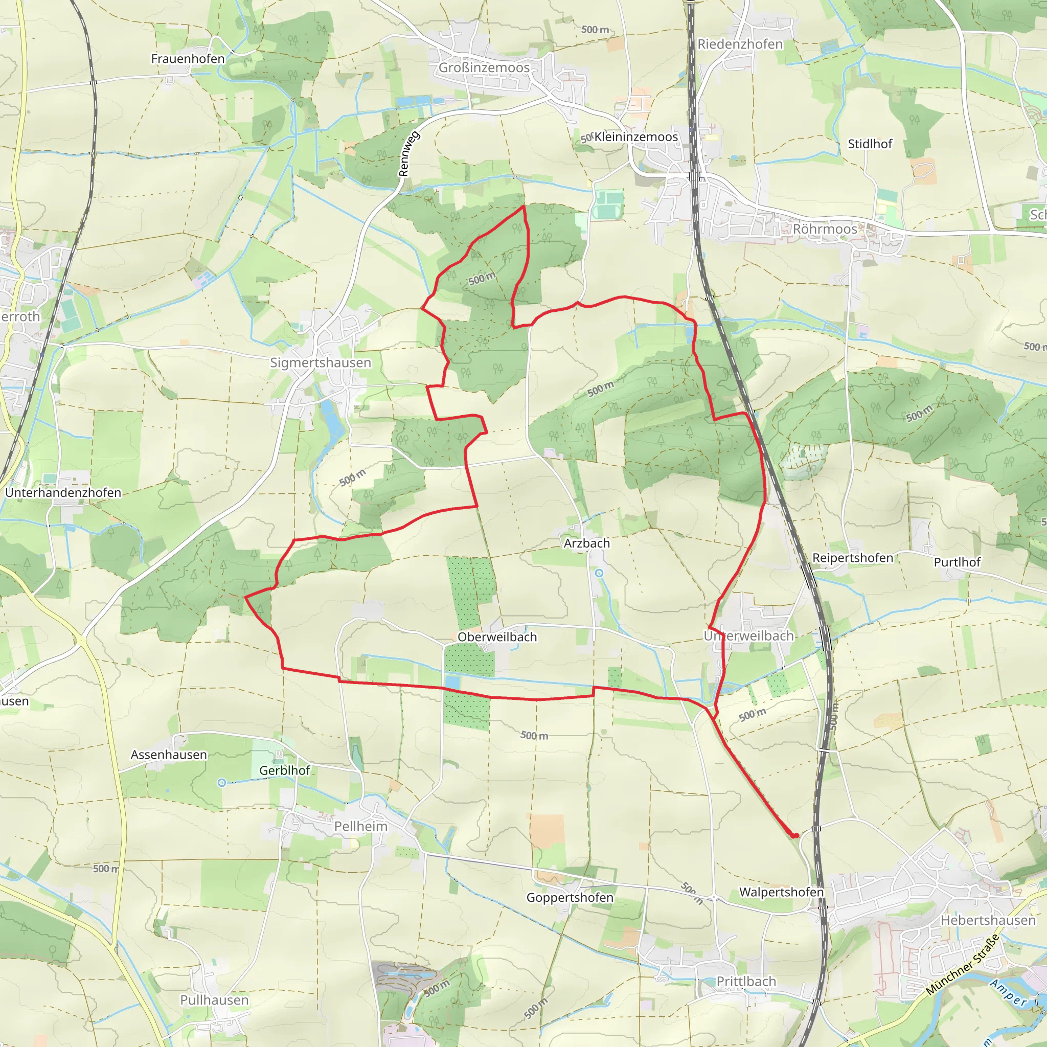 Sietenbach Loop from Hebertshausen mobile static map