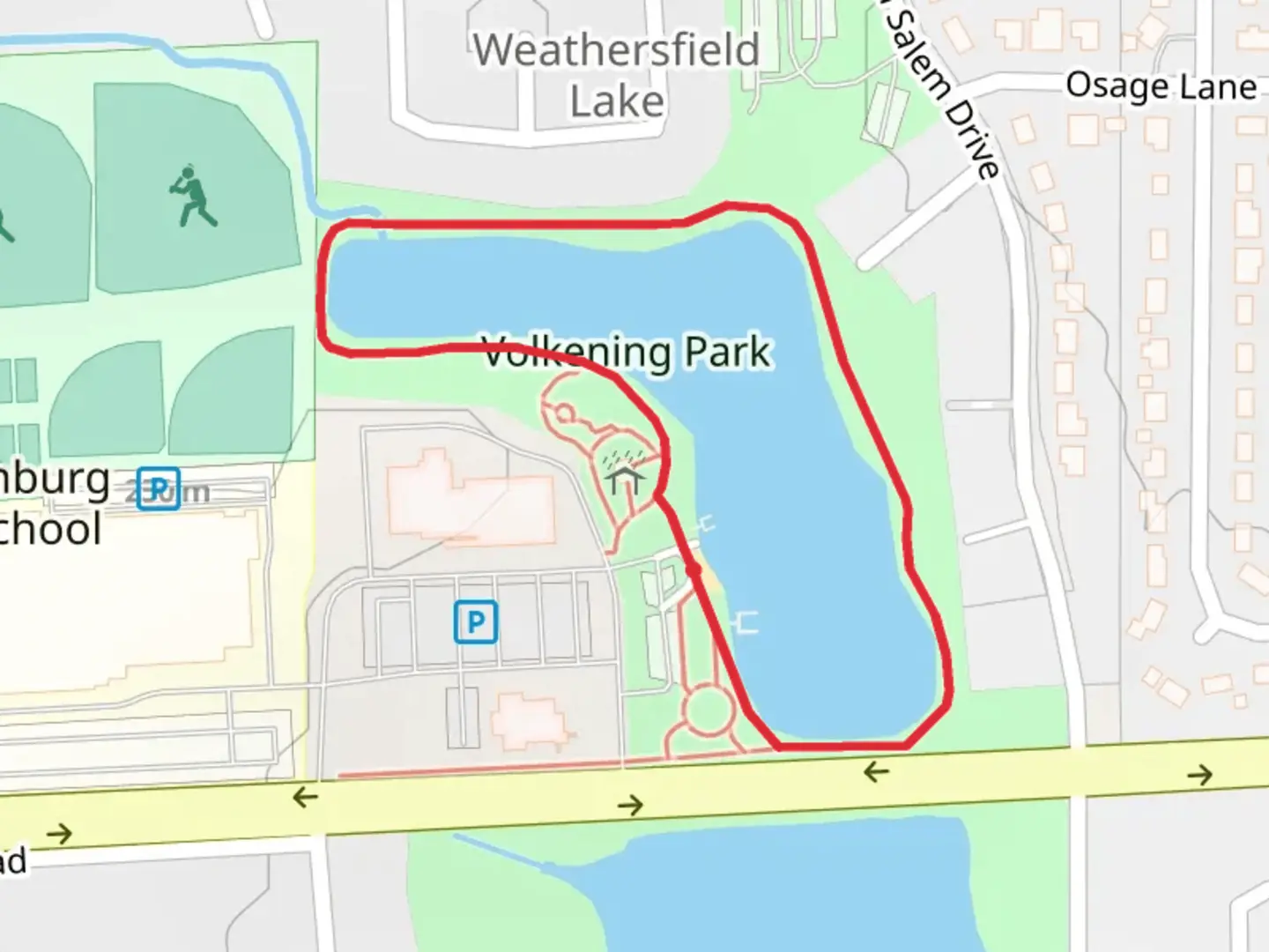 An image depicting the trail Volkening Lake Loop and its surrounding area.