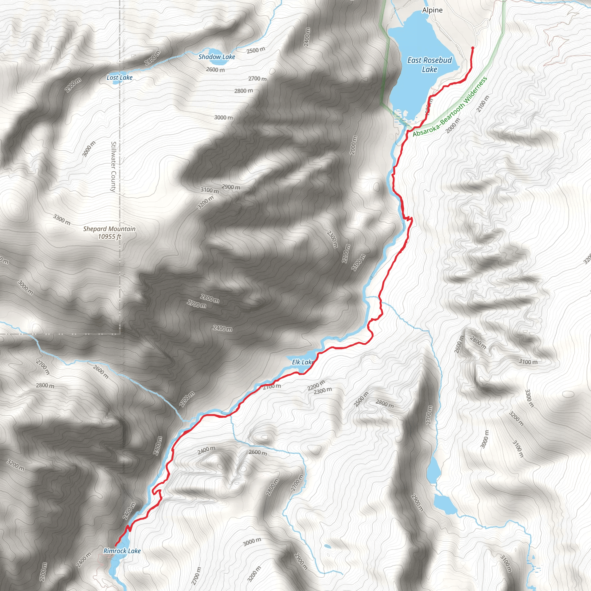 Elk Lake and Rimrock Lake via East Rosebud Trail mobile static map