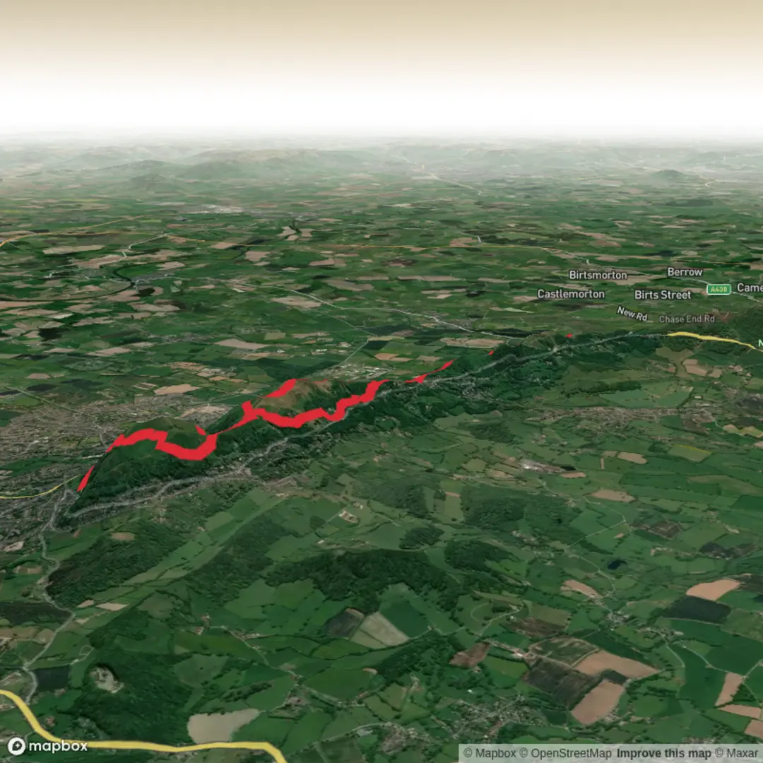 An image depicting the trail Table Hill, Sugarloaf Hill, Black Hill and Worcestershire Beacon Loop and its surrounding area.