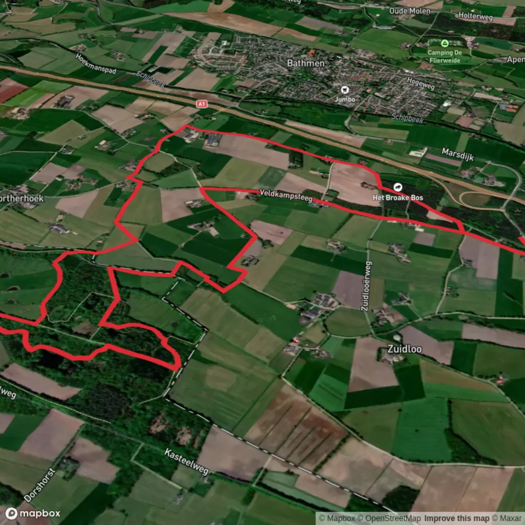 An image depicting the trail Steginks Weg and Landgoed Dorth Route and its surrounding area.