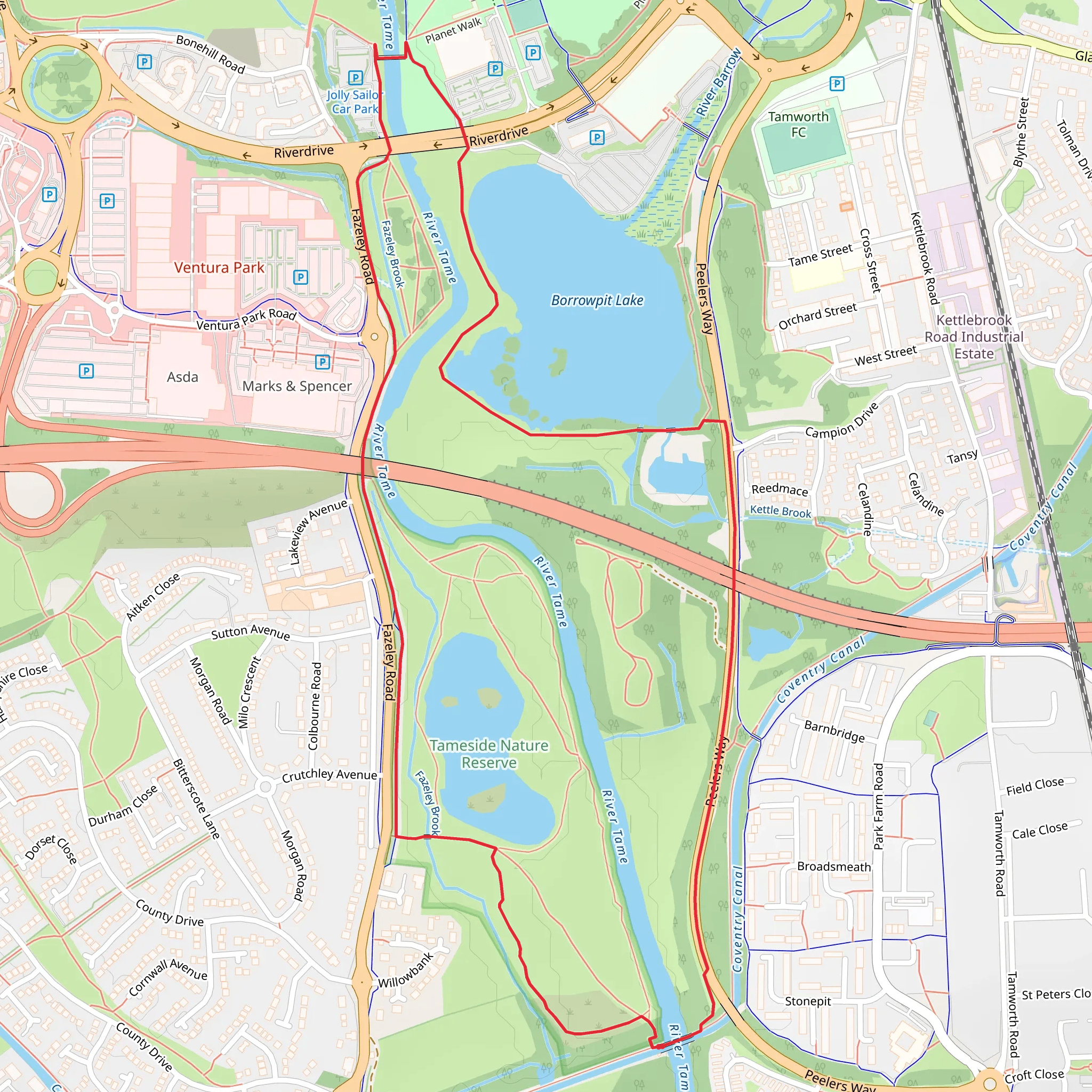 Tameside Nature Reserve and Borrowpit Lake Loop mobile static map