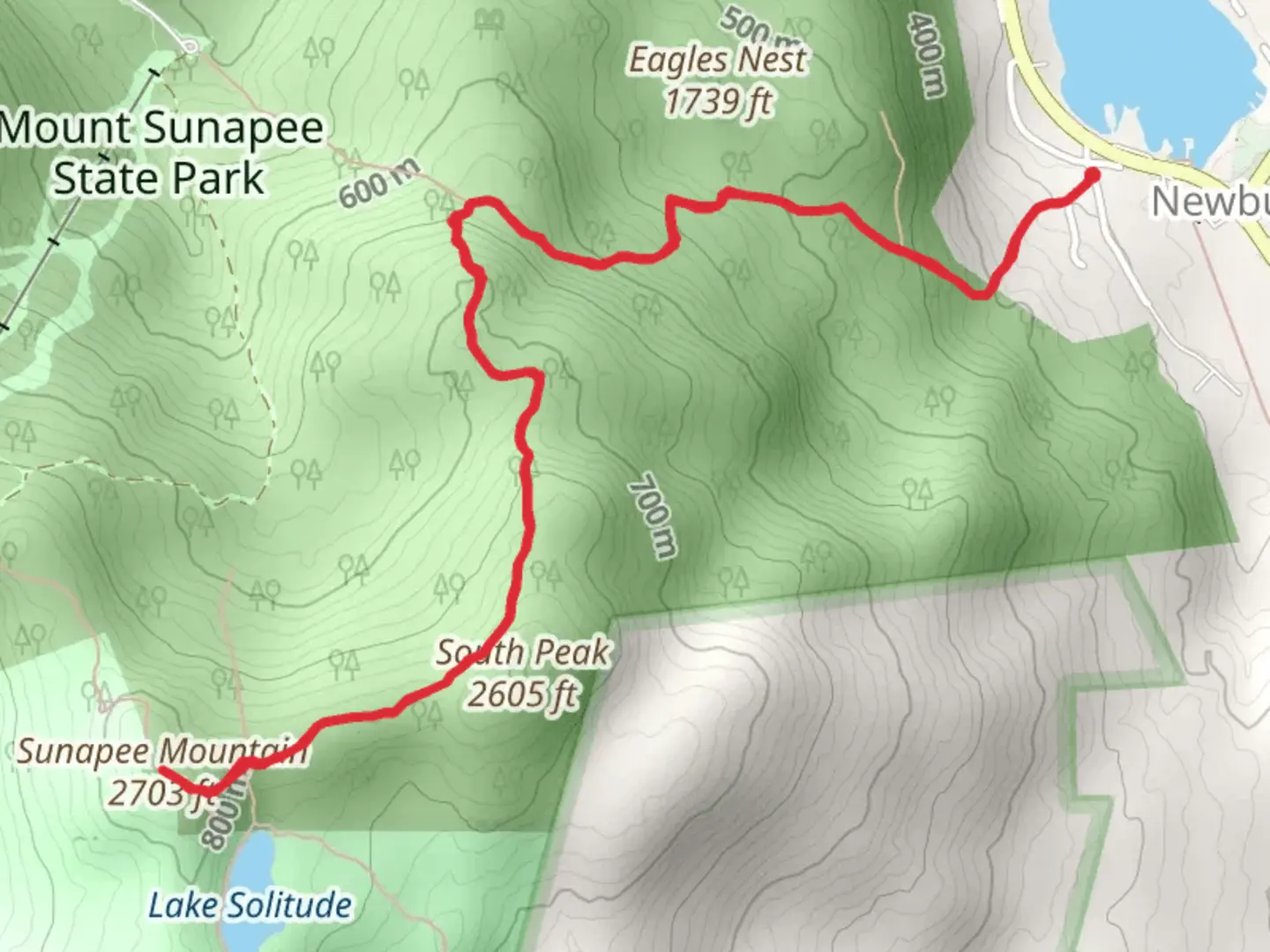 An image depicting the trail Sunapee Mountain Trail from Newbury and its surrounding area.