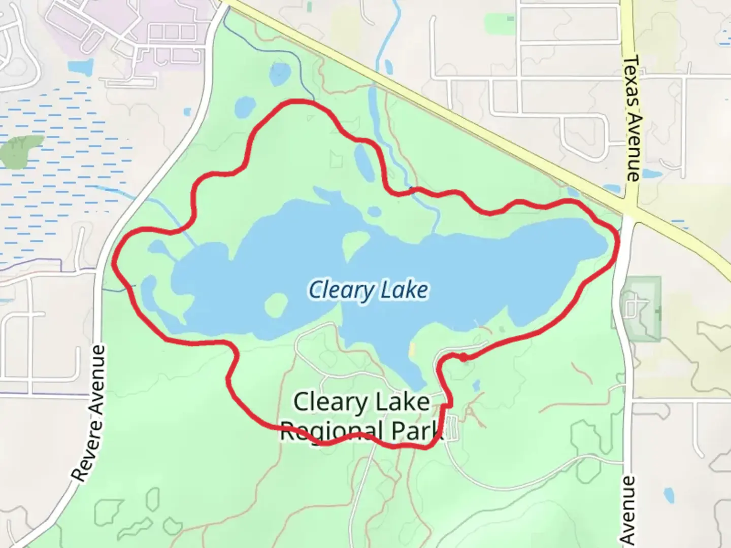 An image depicting the trail Cleary Lake Park Loop and its surrounding area.