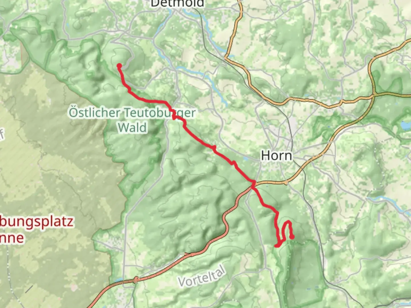 An image depicting the trail Hermannsdenkmal to Lippische Velmerstot Walk and its surrounding area.