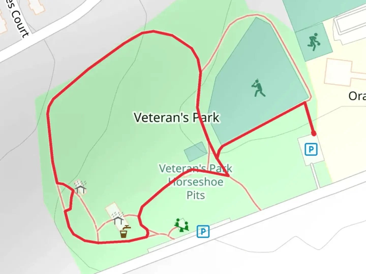 An image depicting the trail Veteran's Park Loop and its surrounding area.