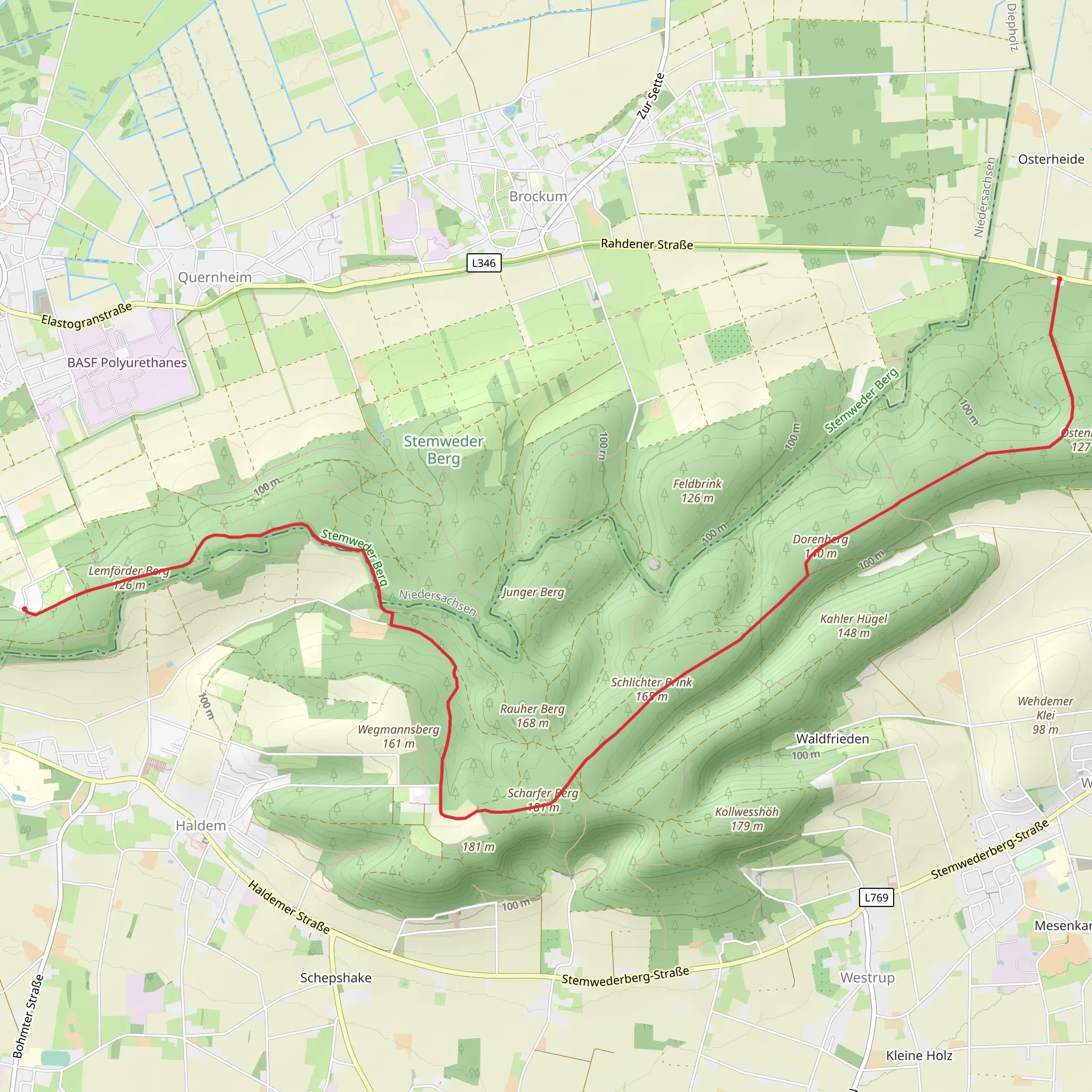 Lemfoerder Berg and Dorenberg via Gelbe Route and Wehdem Rundwanderweg mobile static map