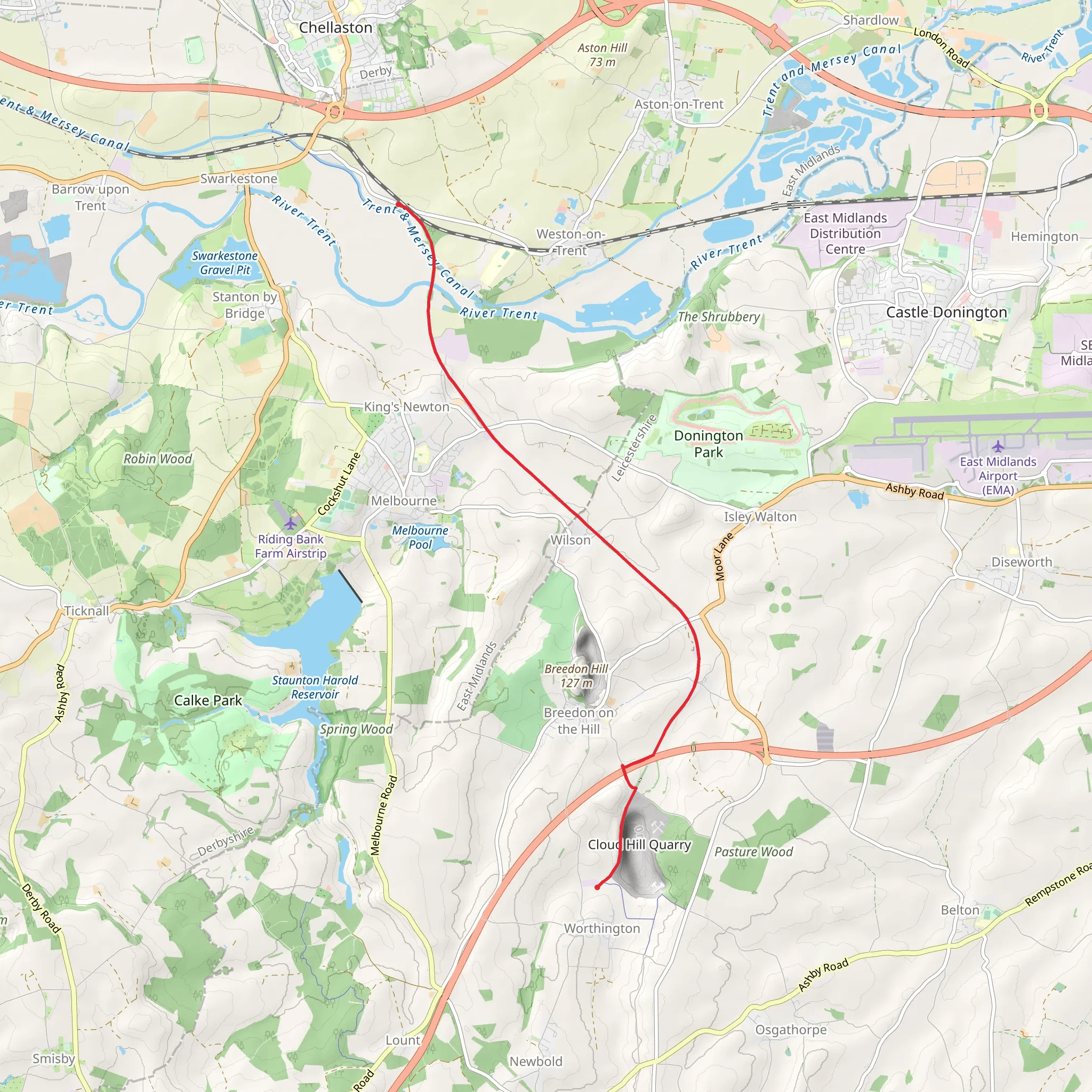 Worthington to Weston on Trent Walk mobile static map