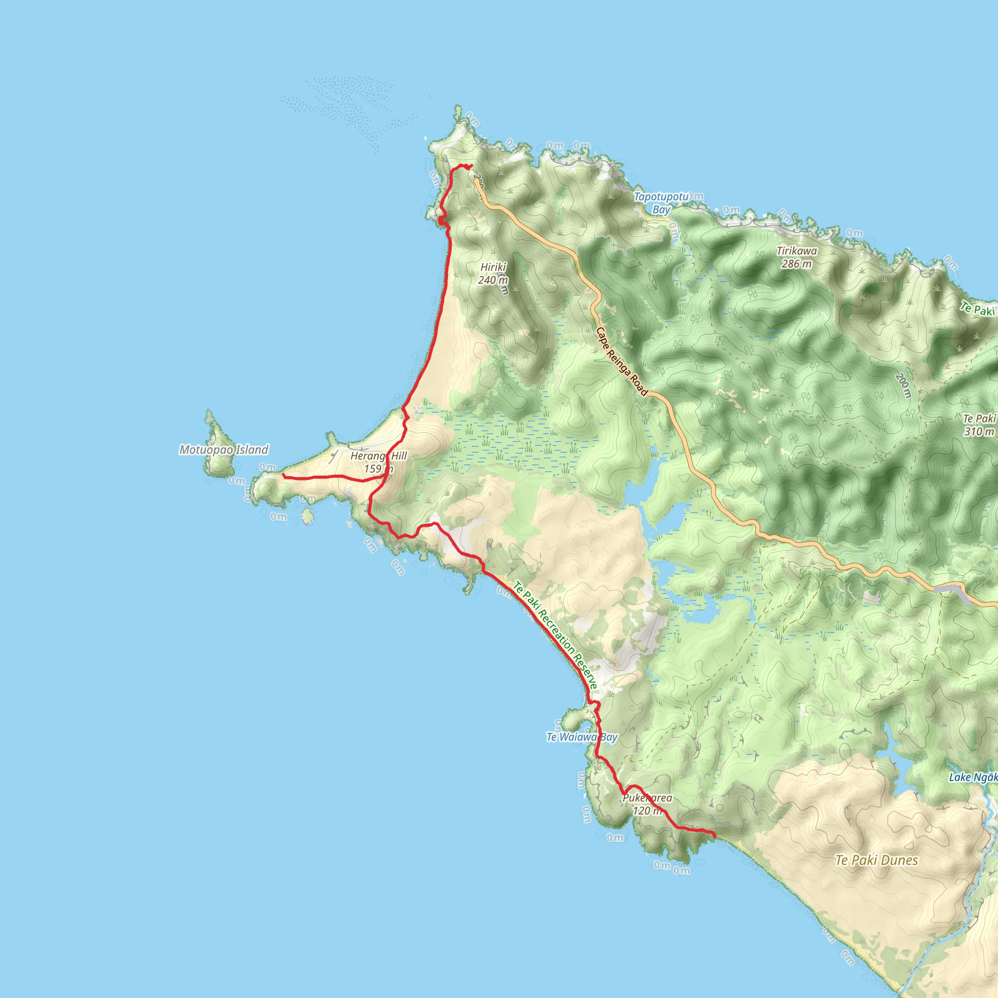 Te Werahi Beach to Twilight Beach mobile static map