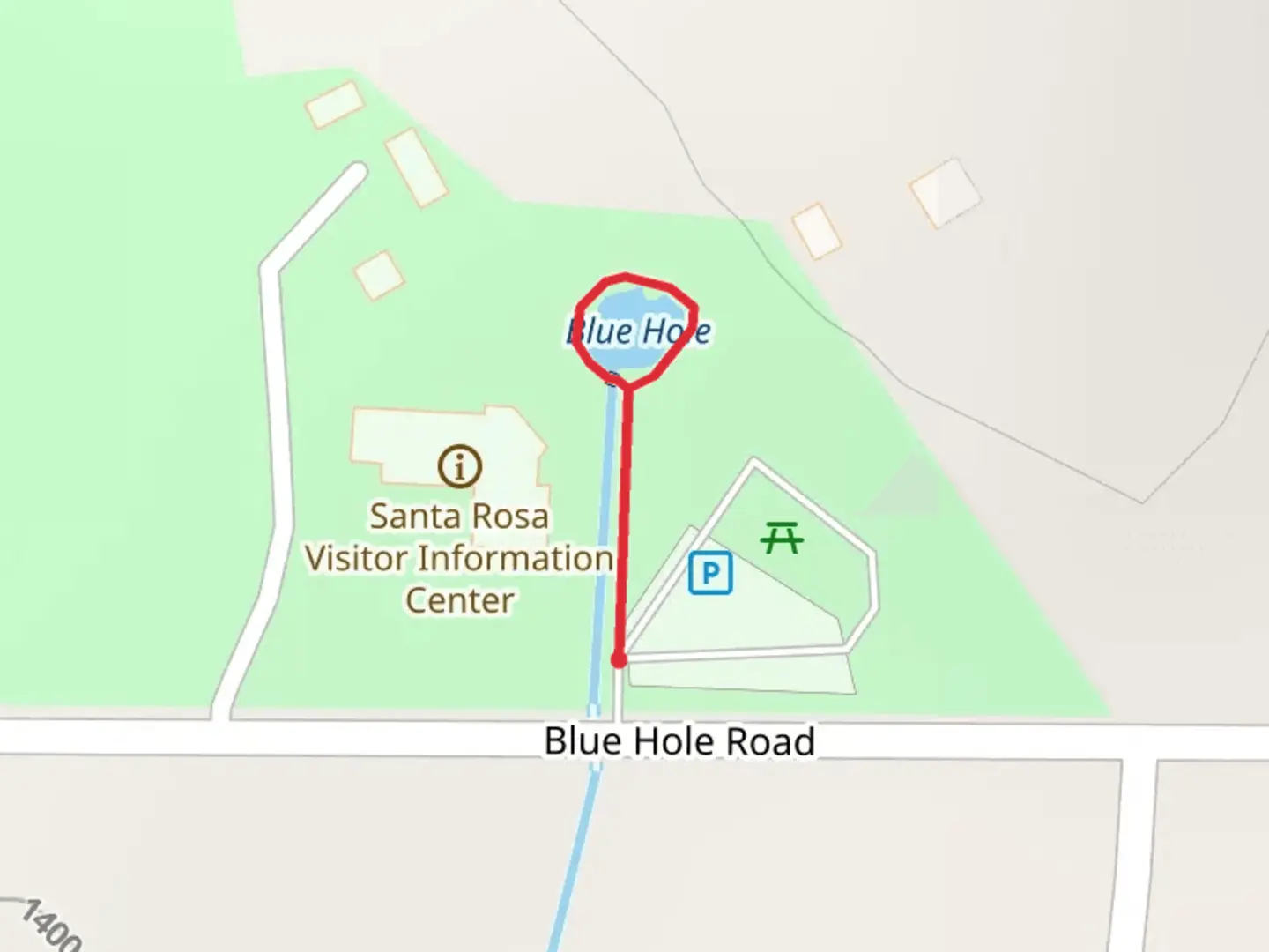 An image depicting the trail Blue Hole Loop and its surrounding area.