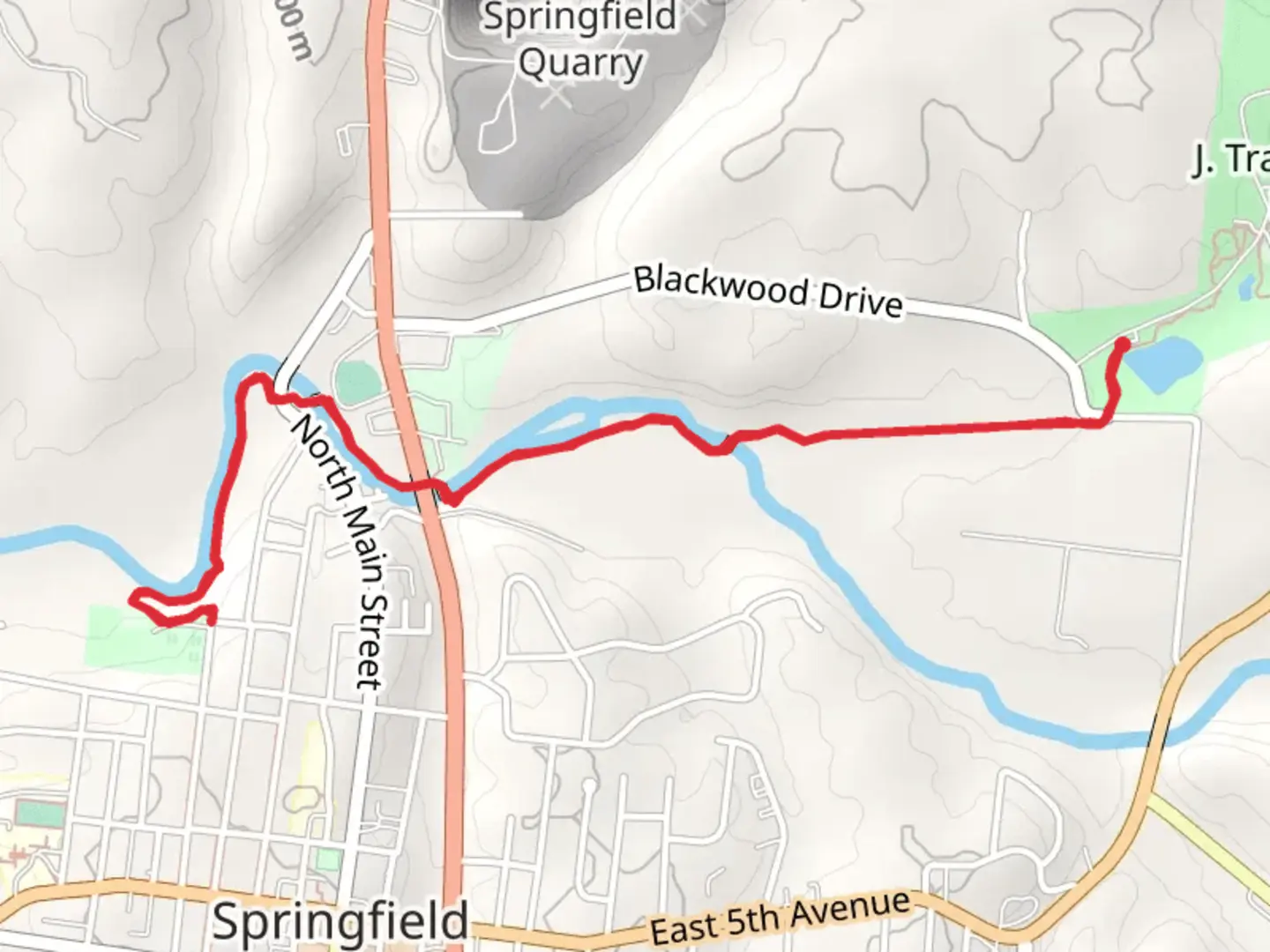 An image depicting the trail Springfield Greenway and its surrounding area.