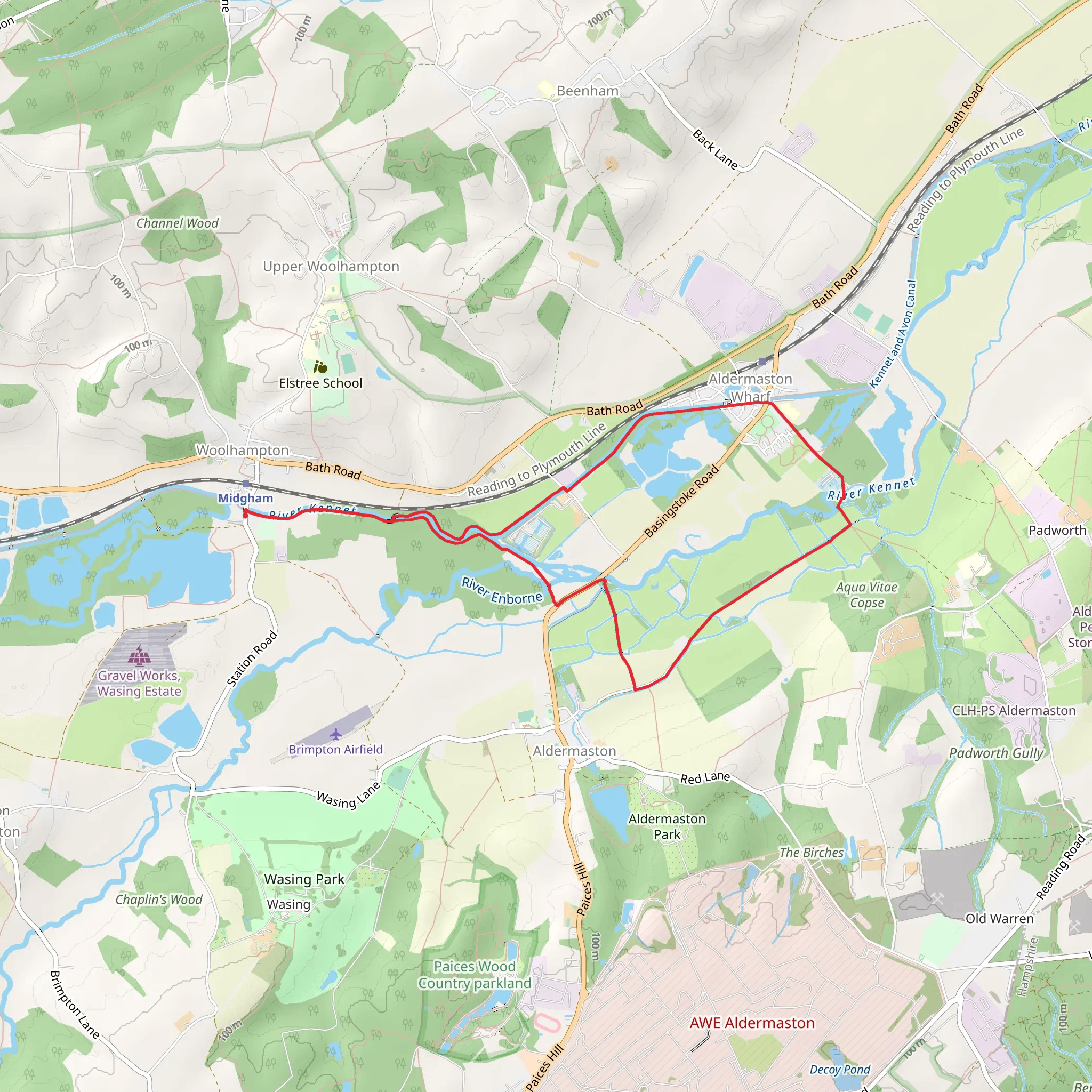 The Old Mill and Aldermaston Wharf Loop mobile static map