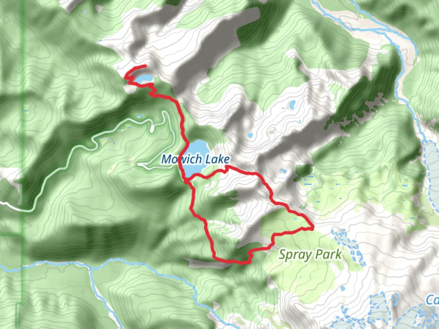 An image depicting the trail Spray Park Trail and Mowich Lake and its surrounding area.