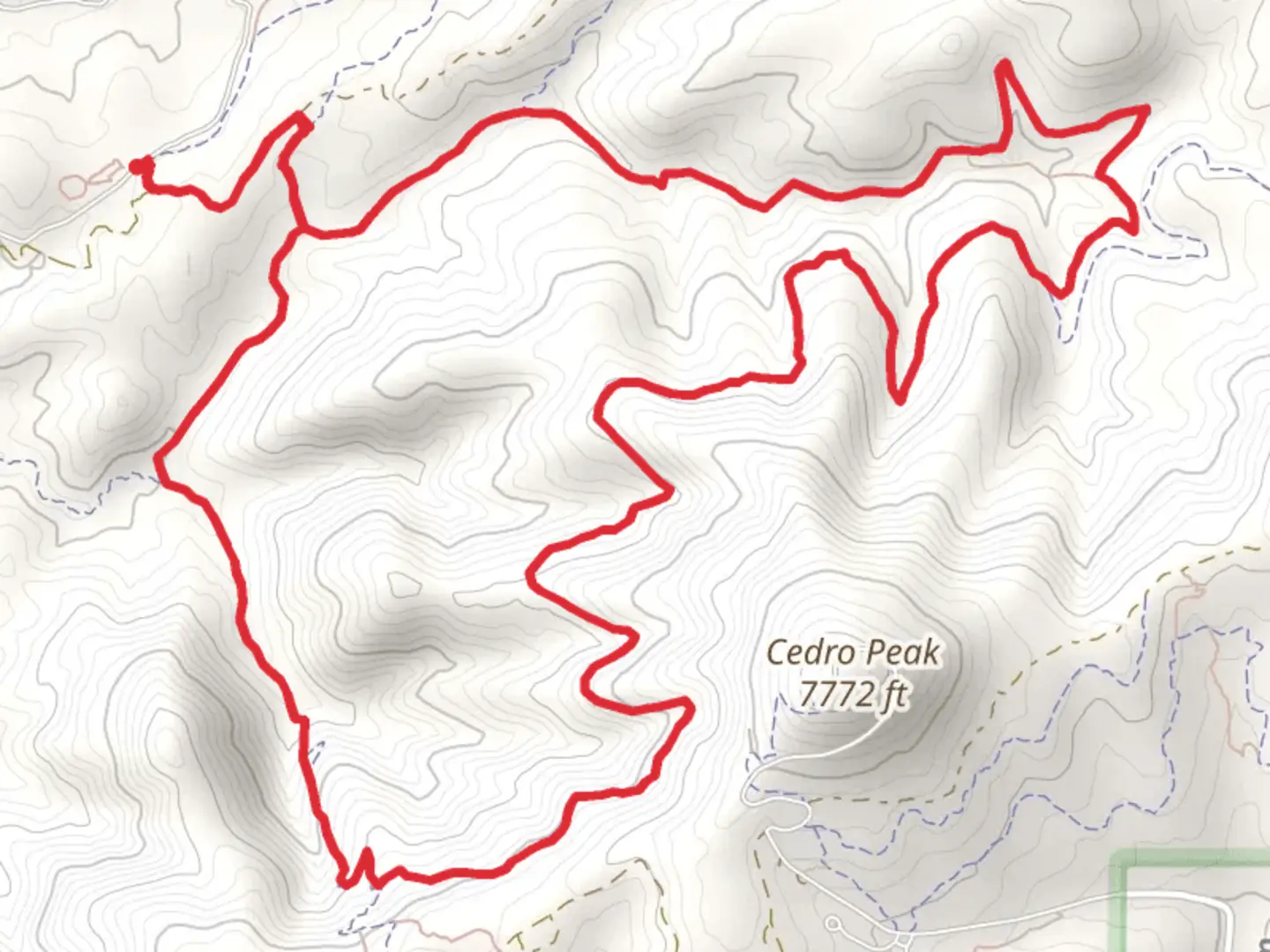 An image depicting the trail Chamisoso, Delberts and Powerline Loop and its surrounding area.
