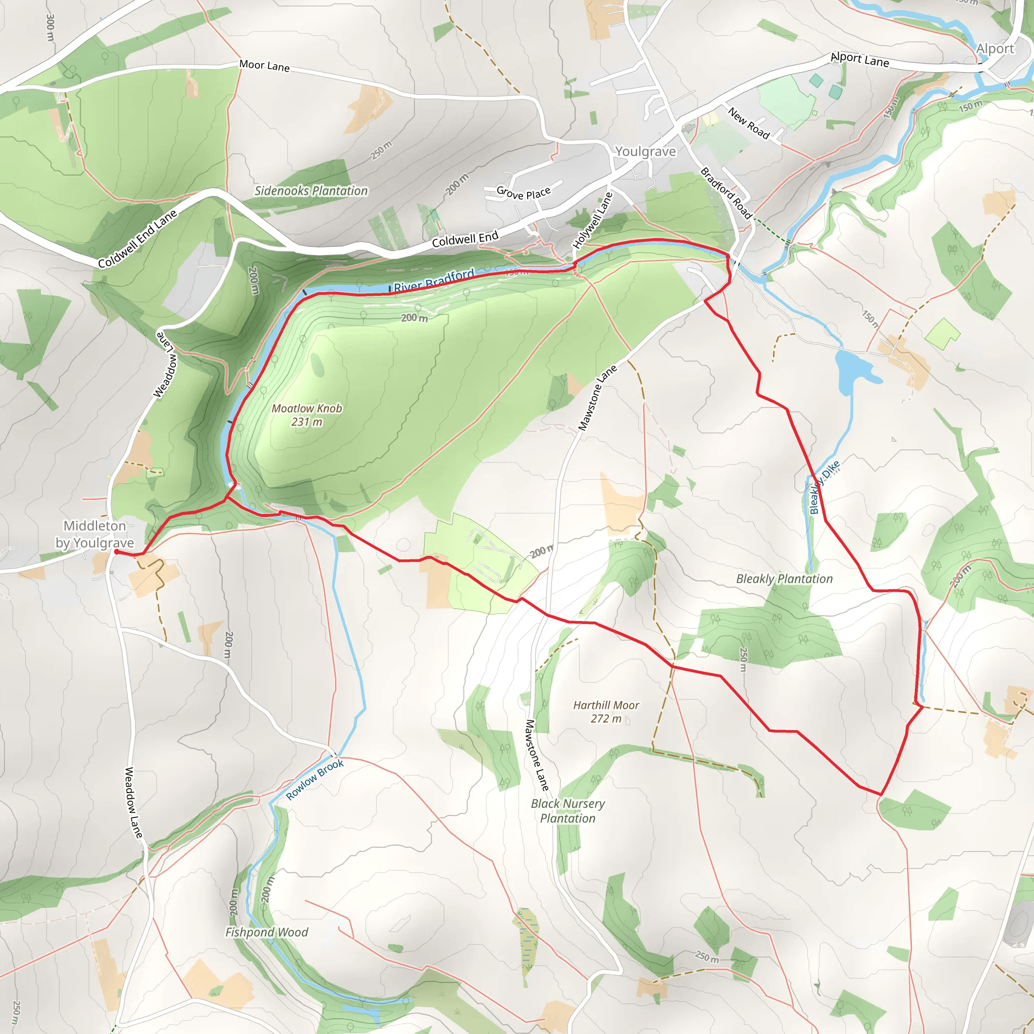 Middleton by Youlgreave - River Bradford - Tomlinson Wood mobile static map