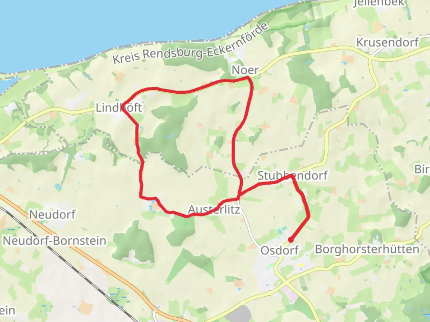 An image depicting the trail Osdorf and Noer Loop and its surrounding area.