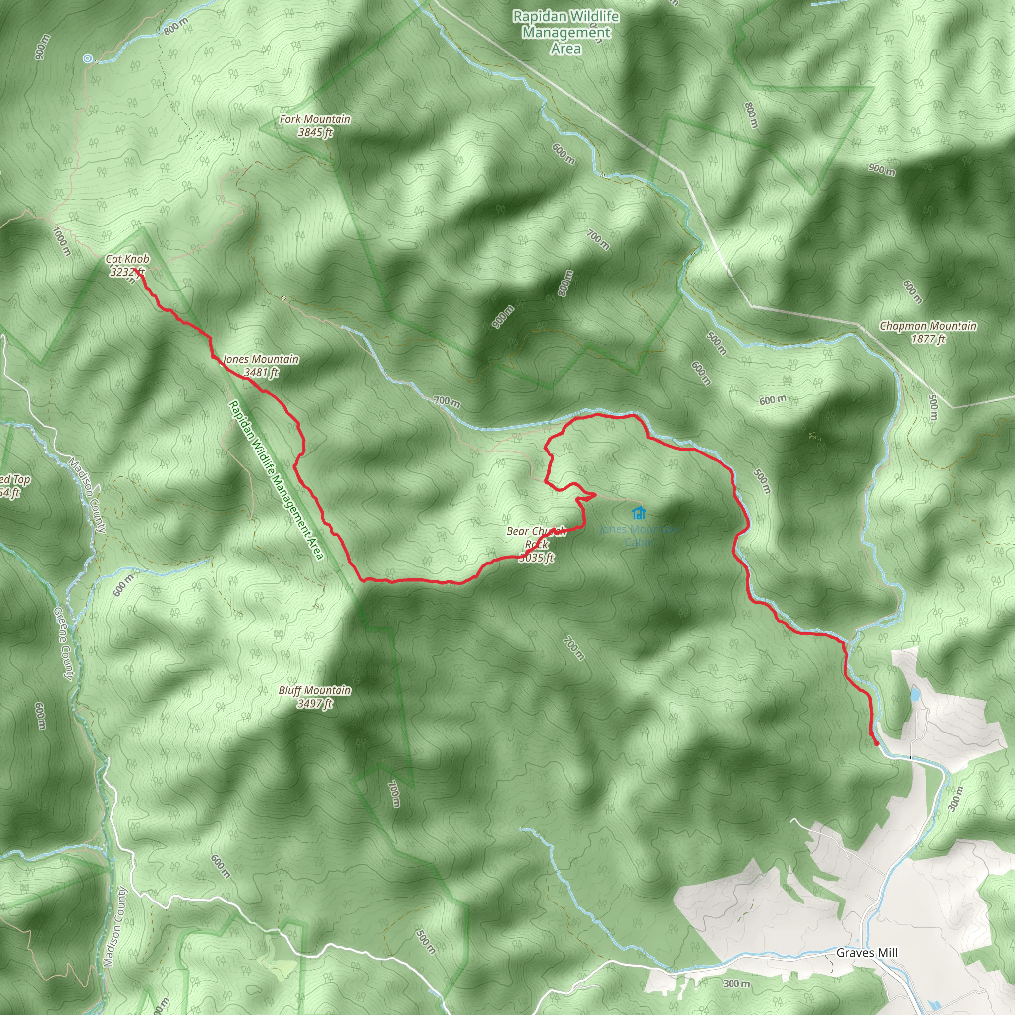 Jones Mountain via Graves Mill Trail mobile static map