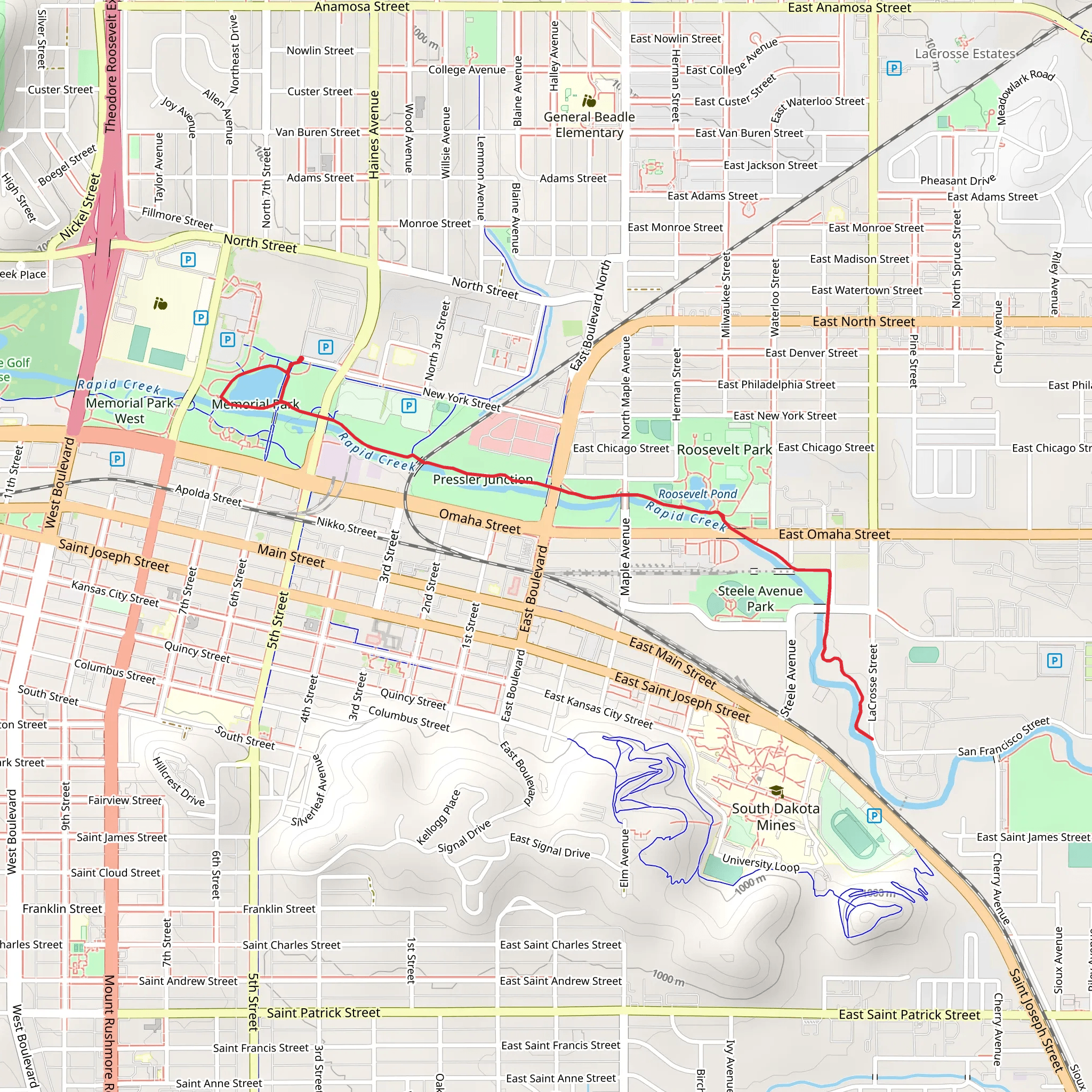 Memorial Pond via Rapid City Path mobile static map