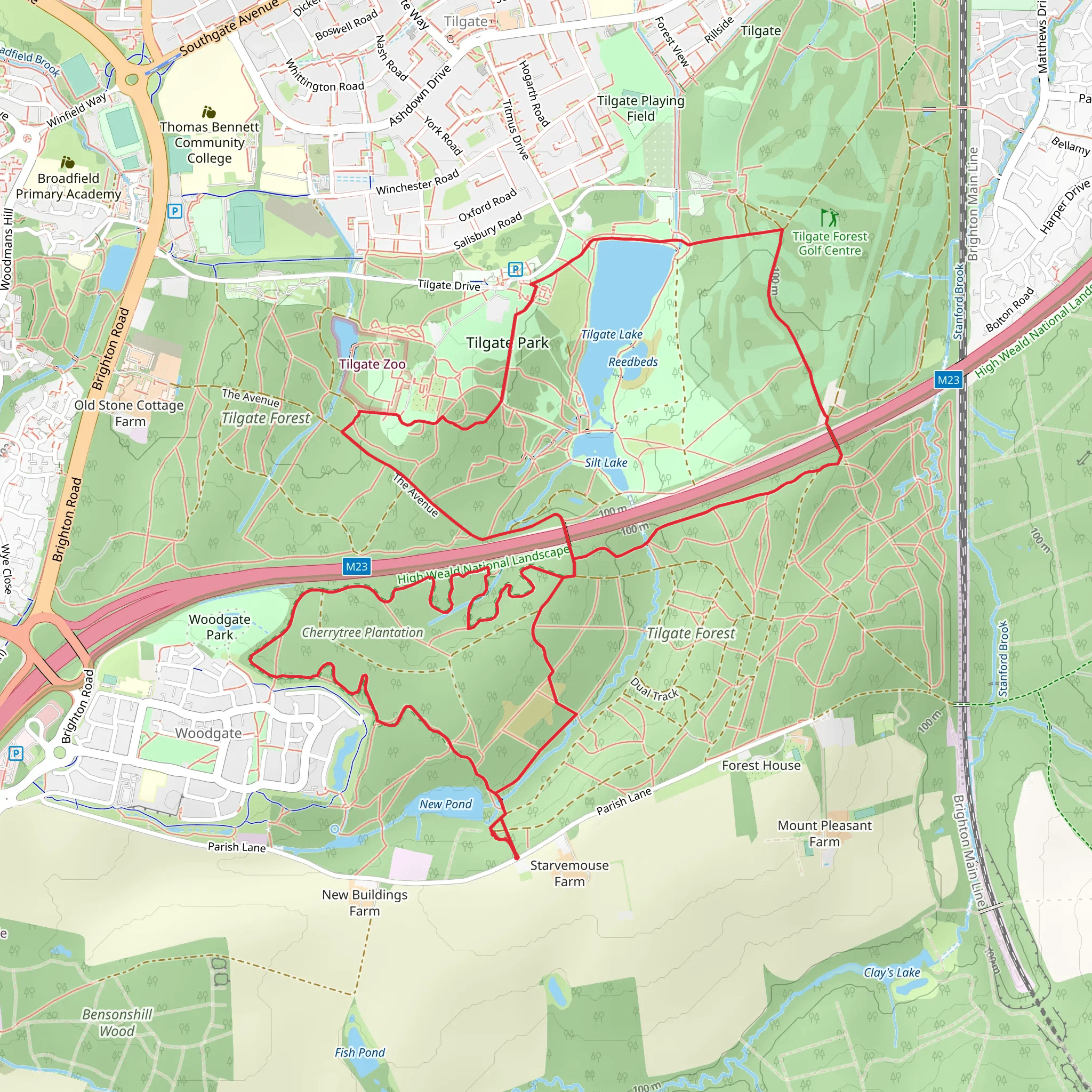 Cherrytree Plantation, Tilgate Forest and Tilgate Lake Loop mobile static map