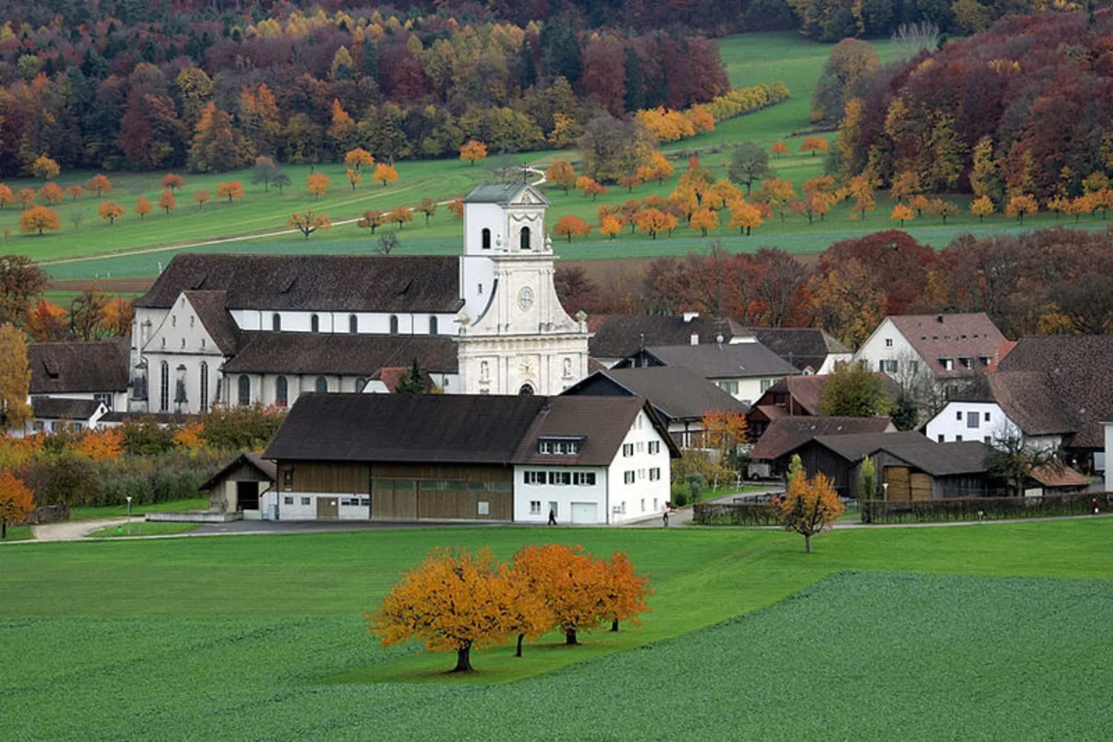 An image depicting the trail Benedictine Monastery to Laufen and its surrounding area.