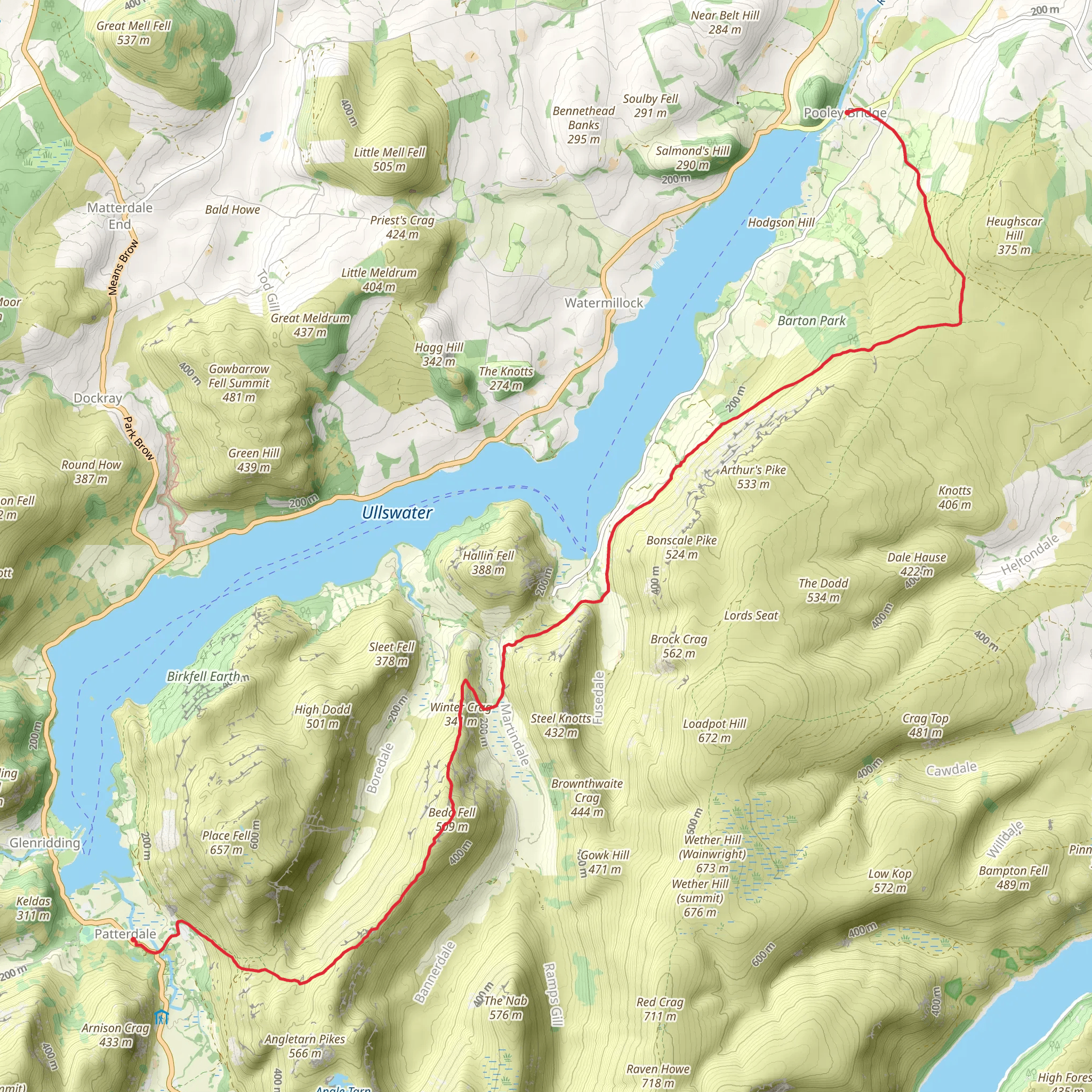 Patterdale to Pooley Bridge Walk - Ullswater mobile static map