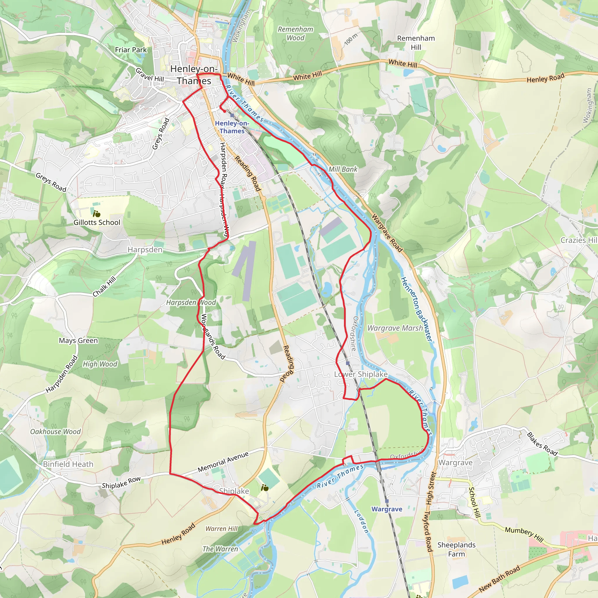 Harpsden Wood, Marsh Meadows and River Thames Loop mobile static map