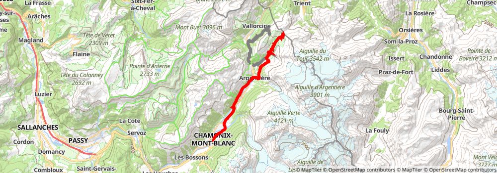 Tour du Mont Blanc spur 1 Map