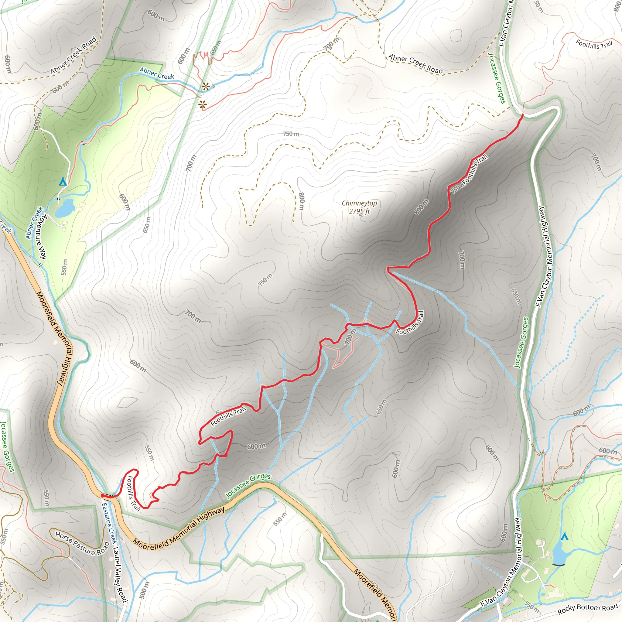 Chimneytop Gap via Foothills Trail mobile static map