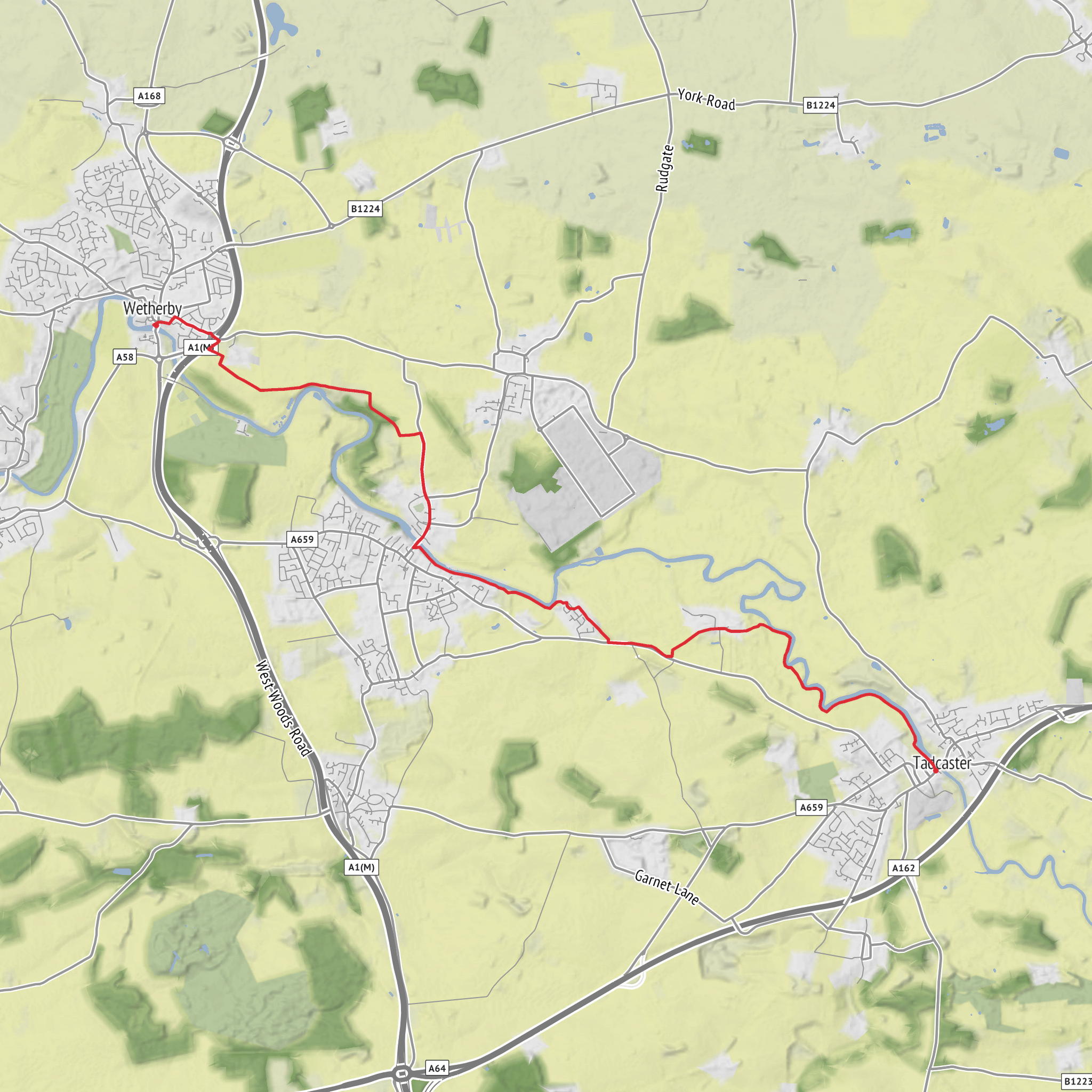 Tadcaster to Wetherby mobile static map