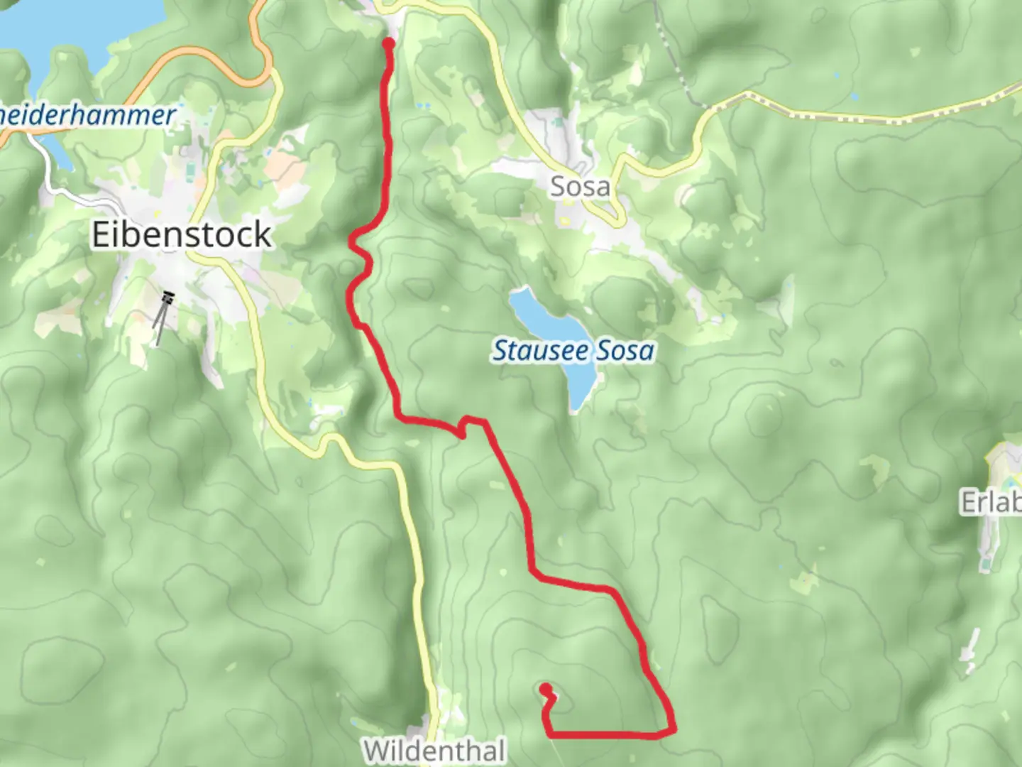 An image depicting the trail Blauenthal to Auersberg via Ringweg zum Auersberg and Wildes Erzgebirge and its surrounding area.