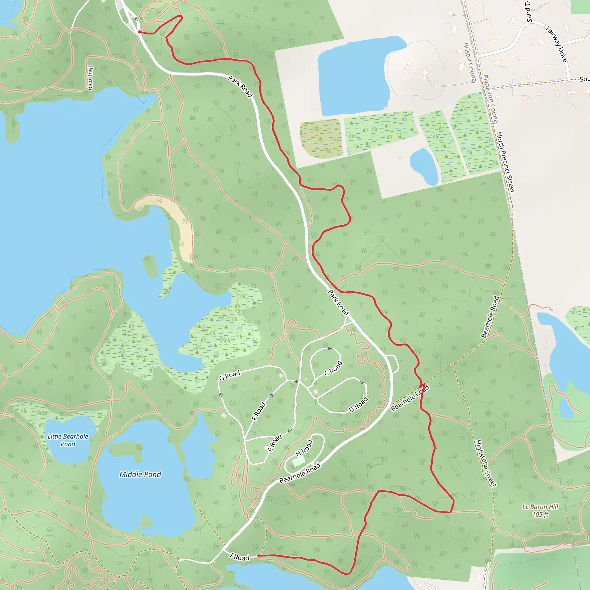 Big Bearhole Pond Out and Back mobile static map
