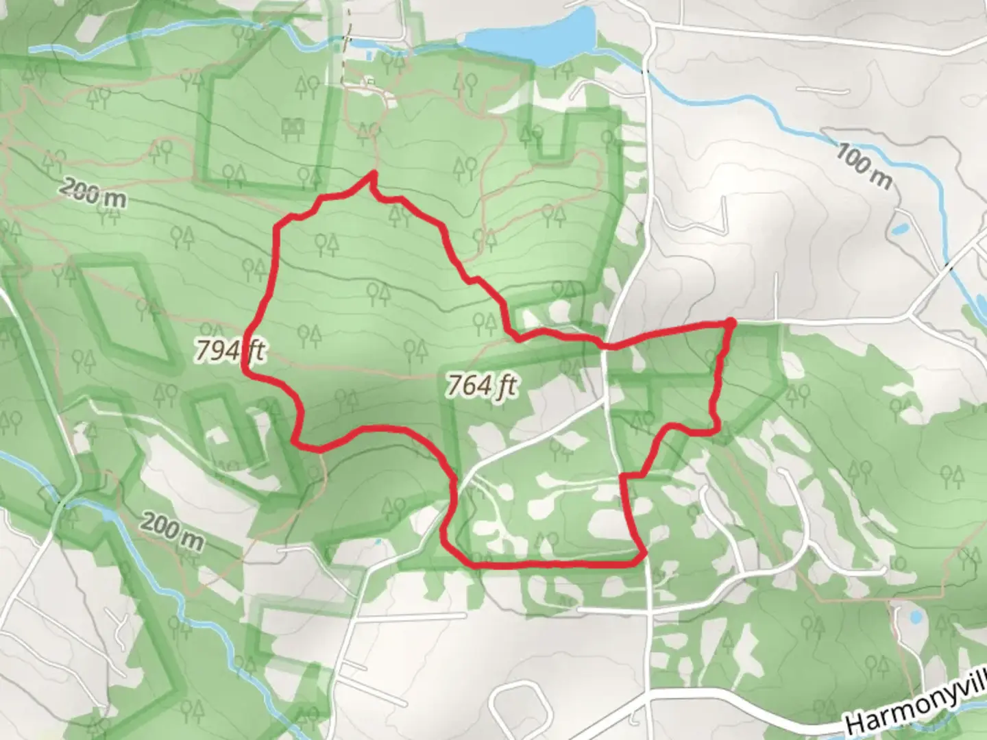 An image depicting the trail Chestnut Hill Road Loop and its surrounding area.