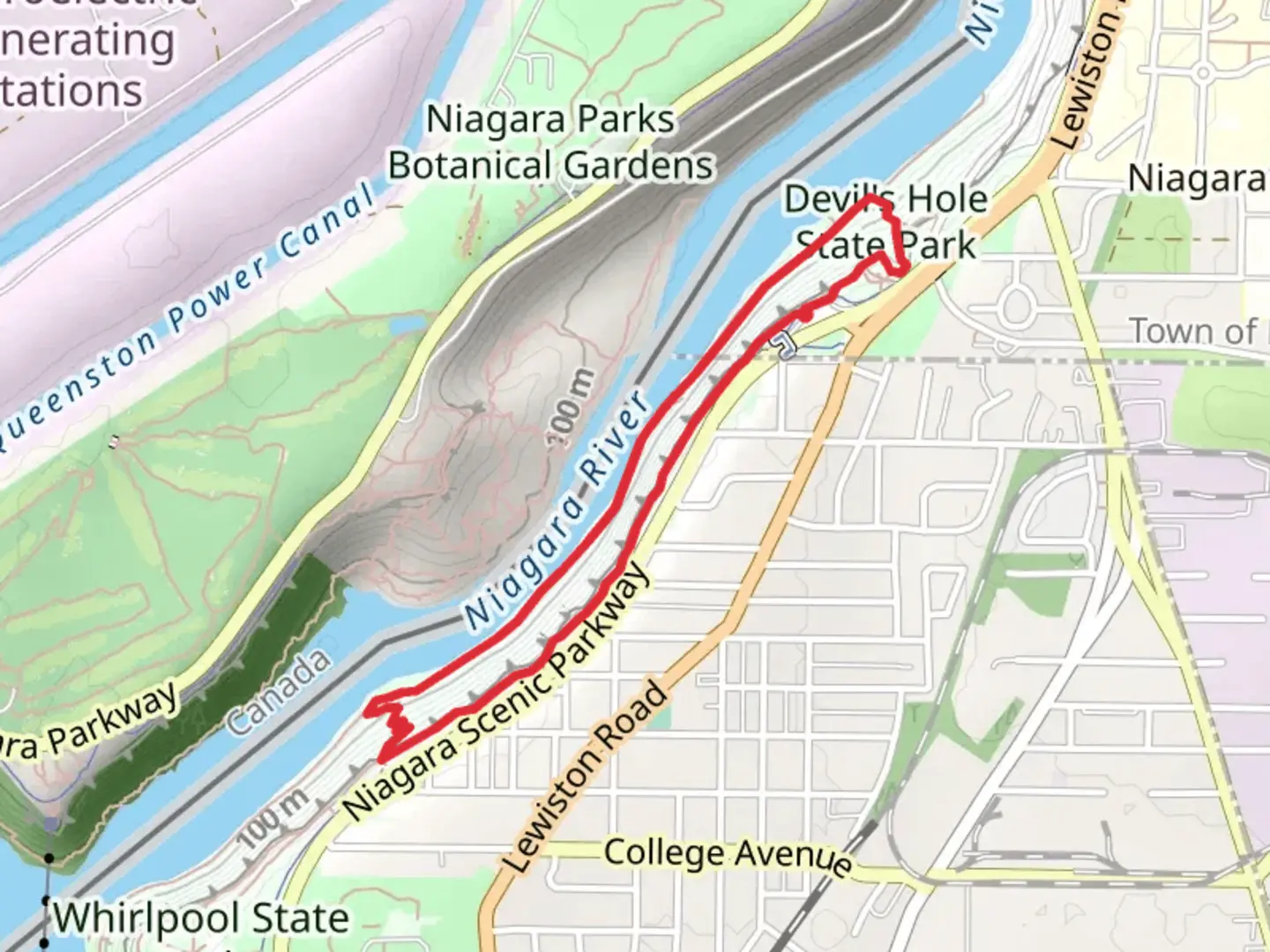 An image depicting the trail Niagara Gorge Rim Trail and Devil's Hole Trail Loop and its surrounding area.