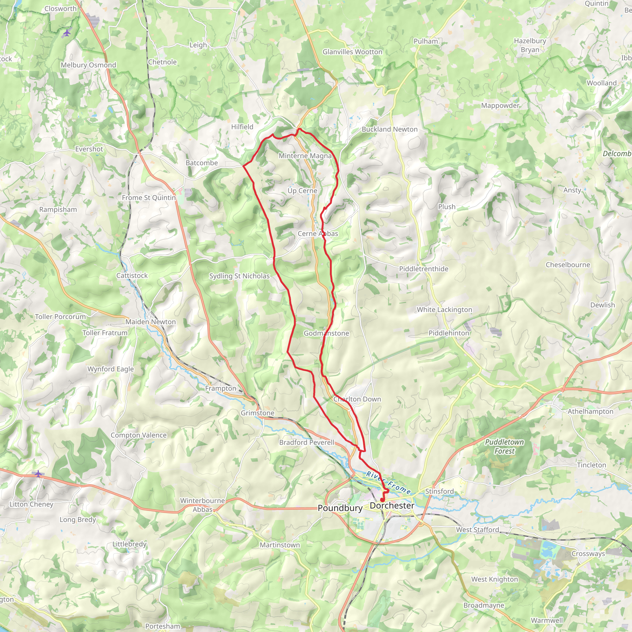Dorchester to Minterne Magna Loop mobile static map