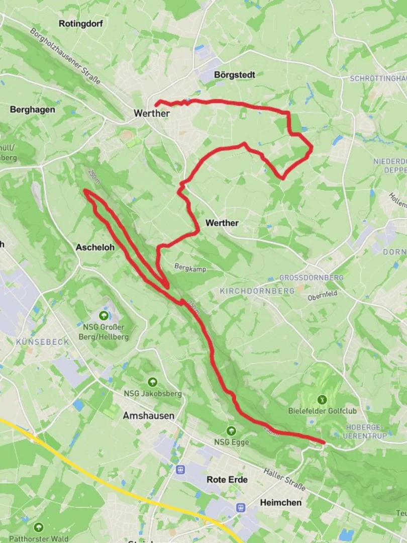 An image depicting the trail Mielberg to Werther Walk and its surrounding area.