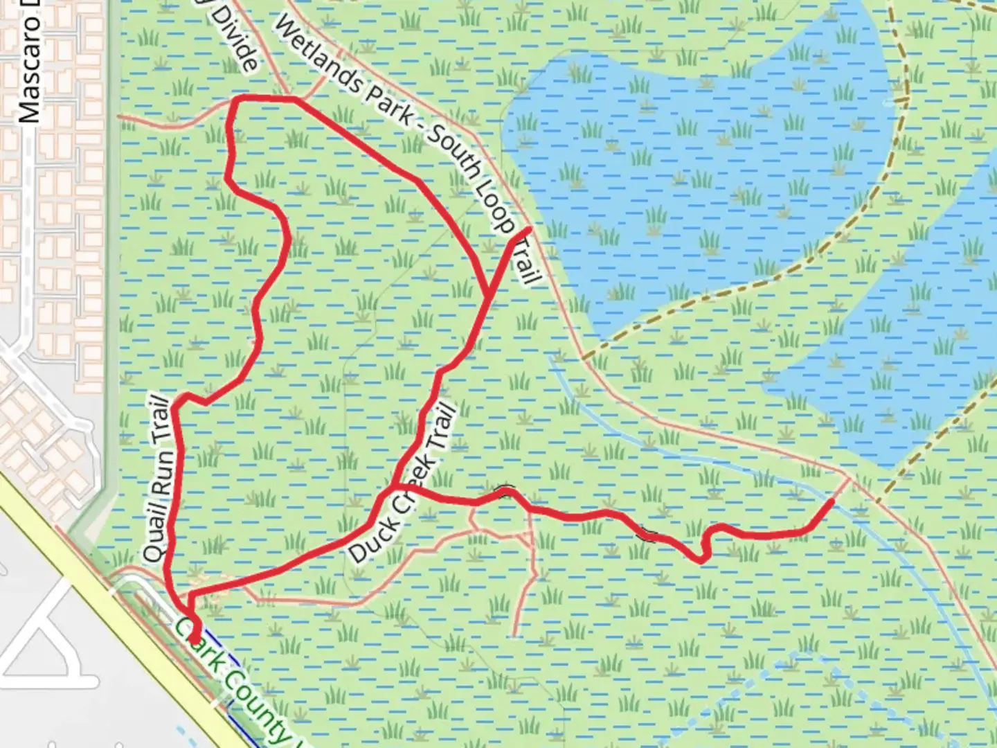 An image depicting the trail Coyote Howl, Duck Creek and Quail Run Loop Trail and its surrounding area.