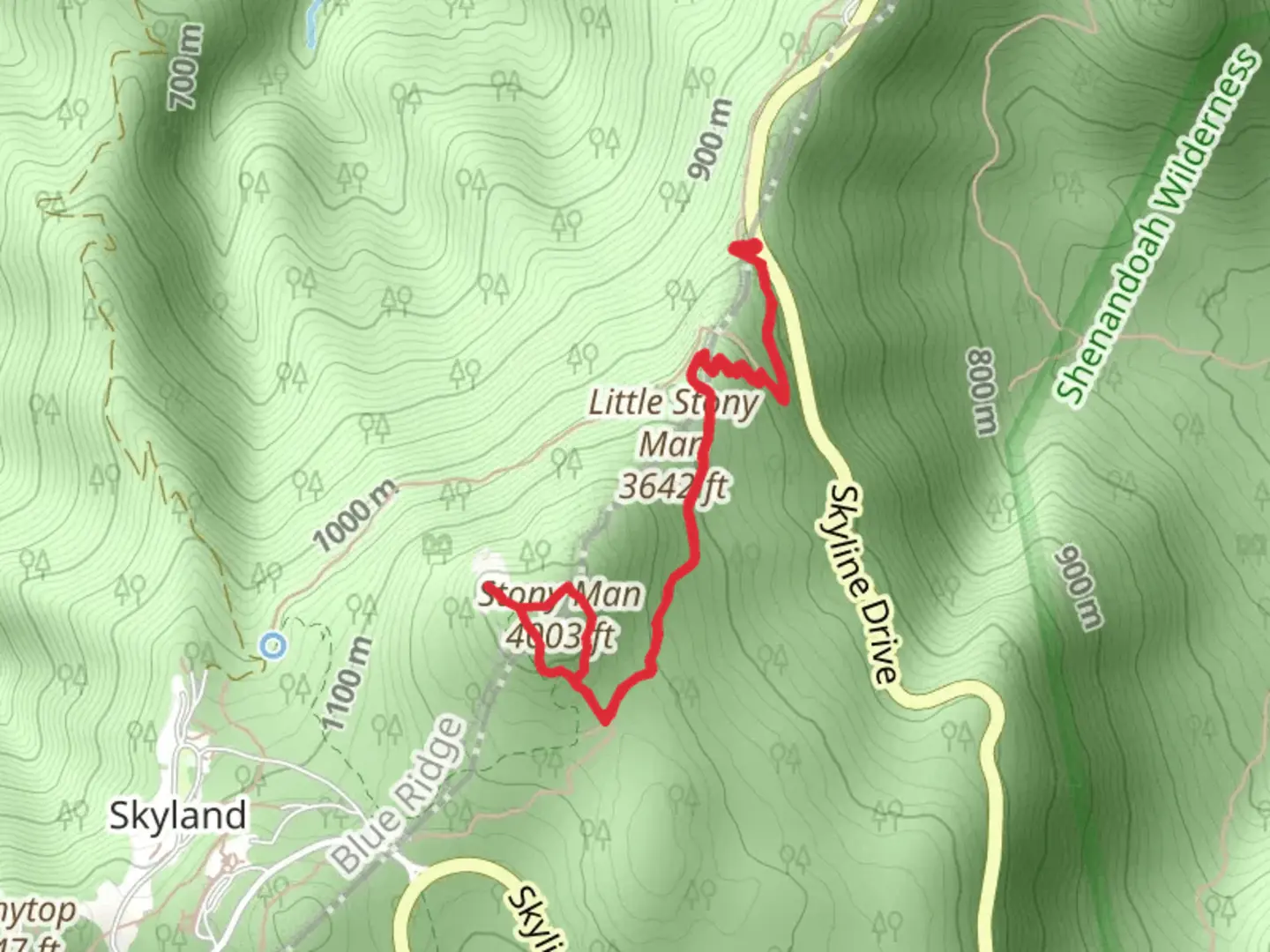 An image depicting the trail Stony Man Loop via Appalachian Trail and its surrounding area.