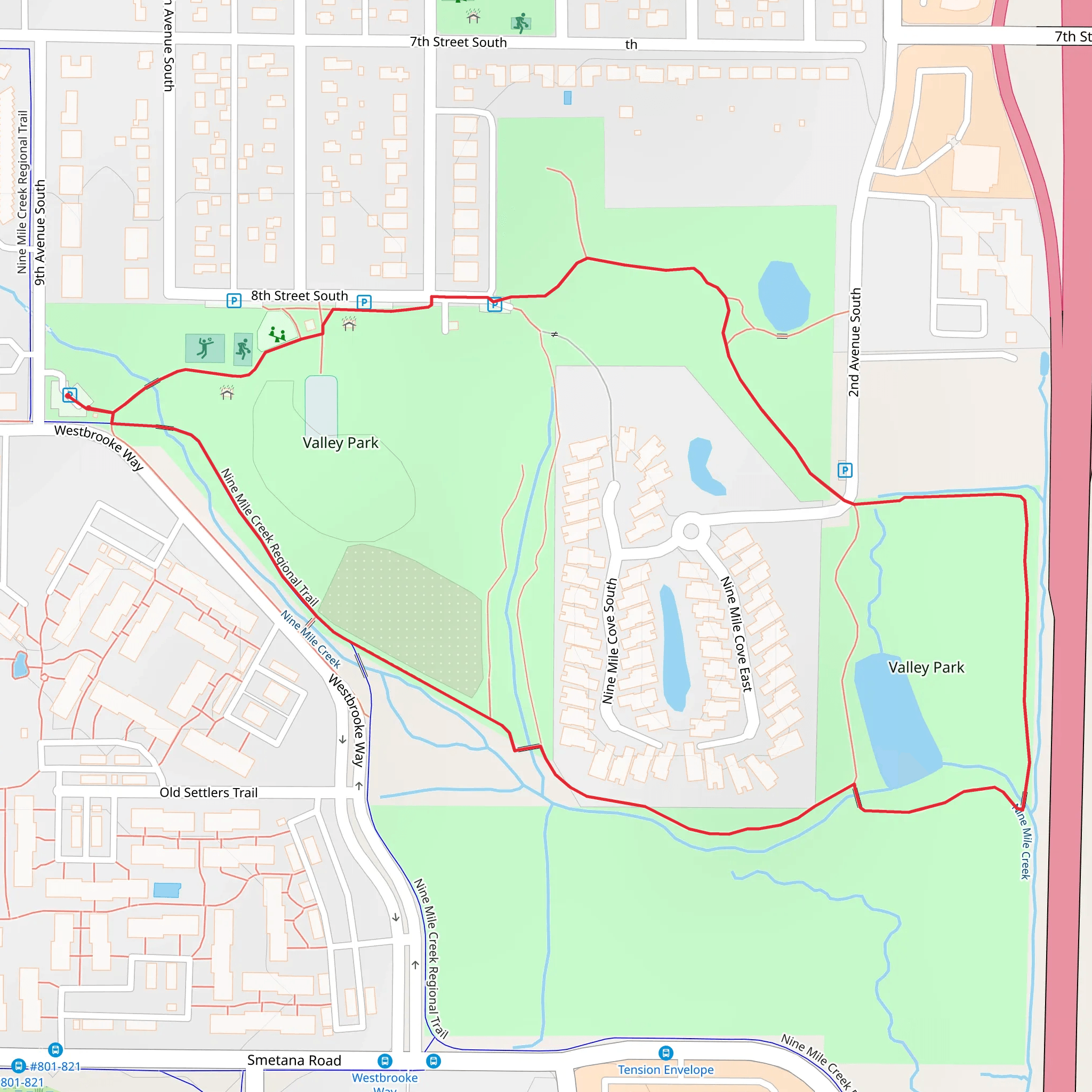 Valley Park and Nine Mile Creek regional Trail mobile static map