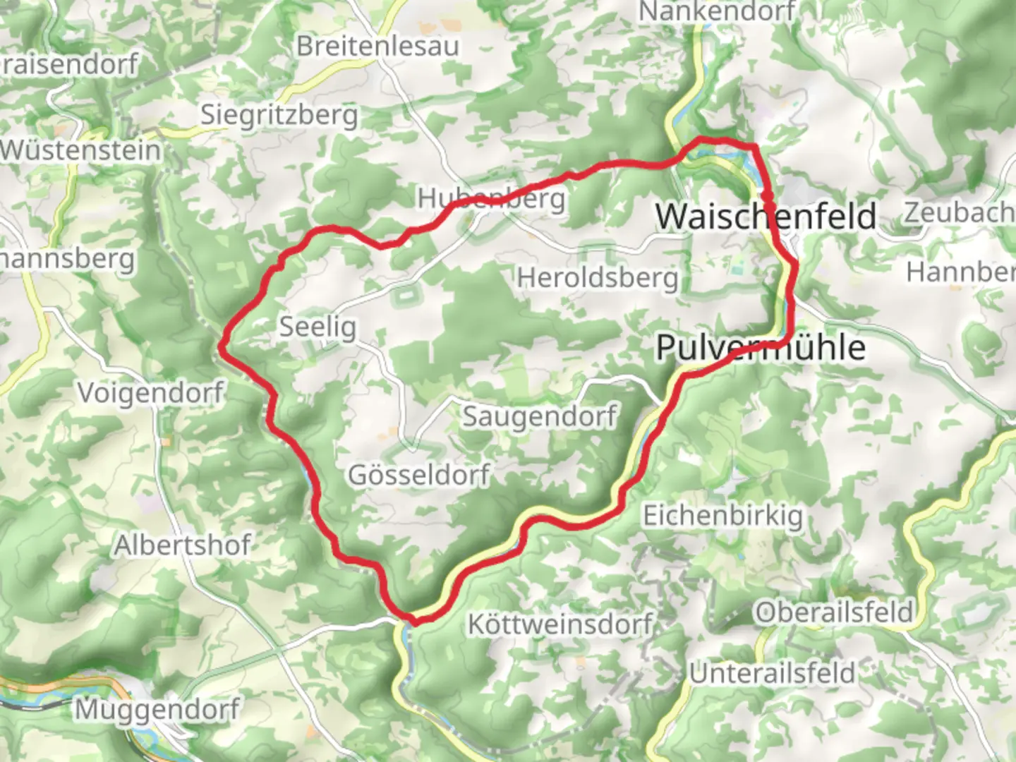 An image depicting the trail Waischenfeld Loop via Rabeneck and its surrounding area.