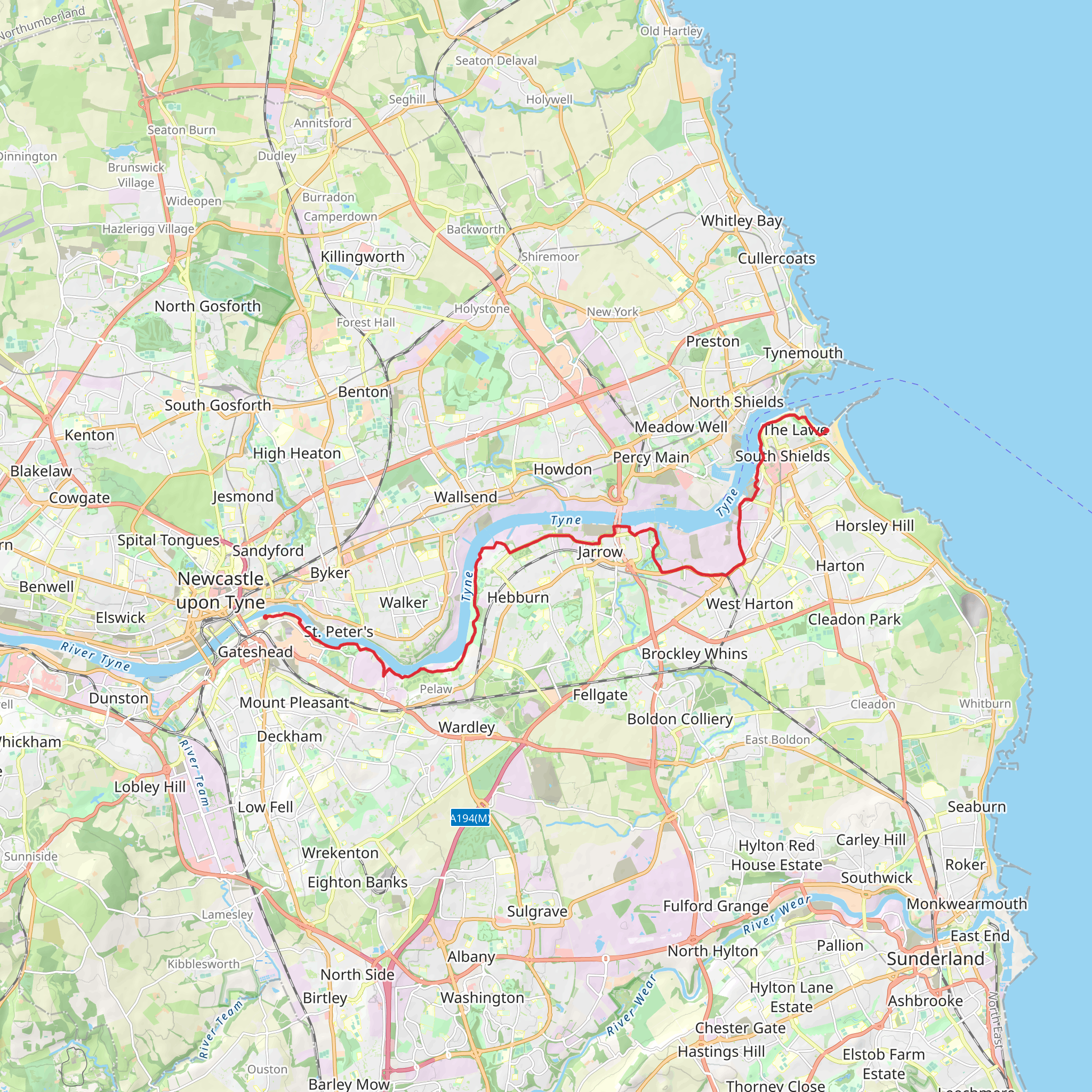 River Tyne South Alternative via River Tyne Trail mobile static map