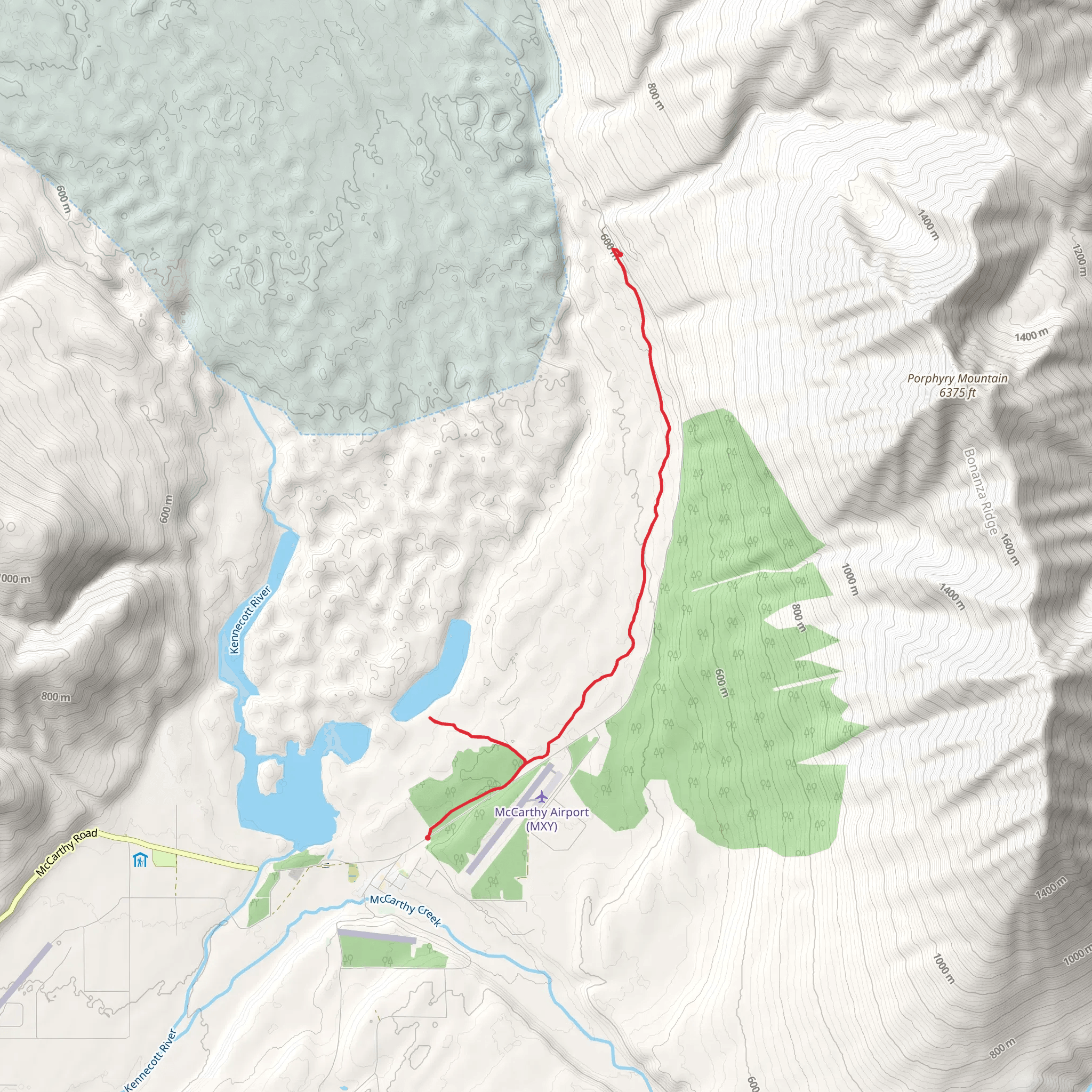 The Wagon Road & Toe of the Kennicott Glacier Trail mobile static map