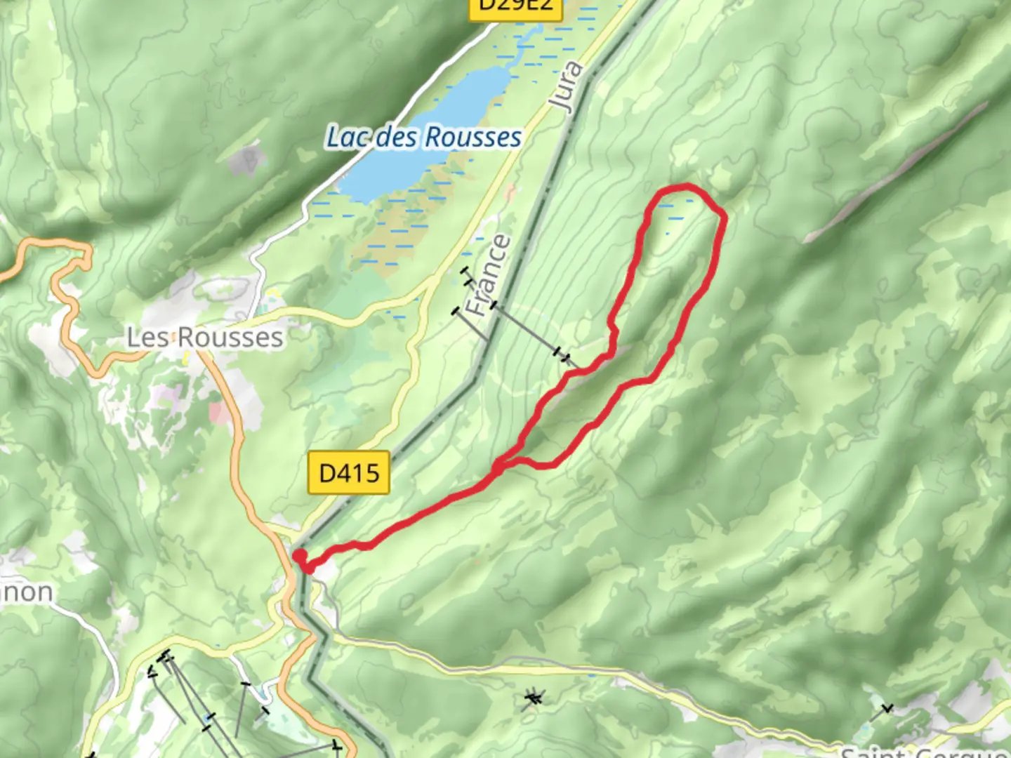 An image depicting the trail La Cure to Le Noirmont Trail and its surrounding area.