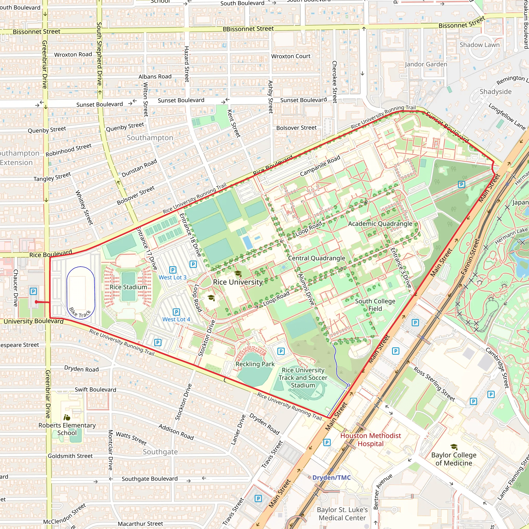 Rice University Running Loop Trail mobile static map