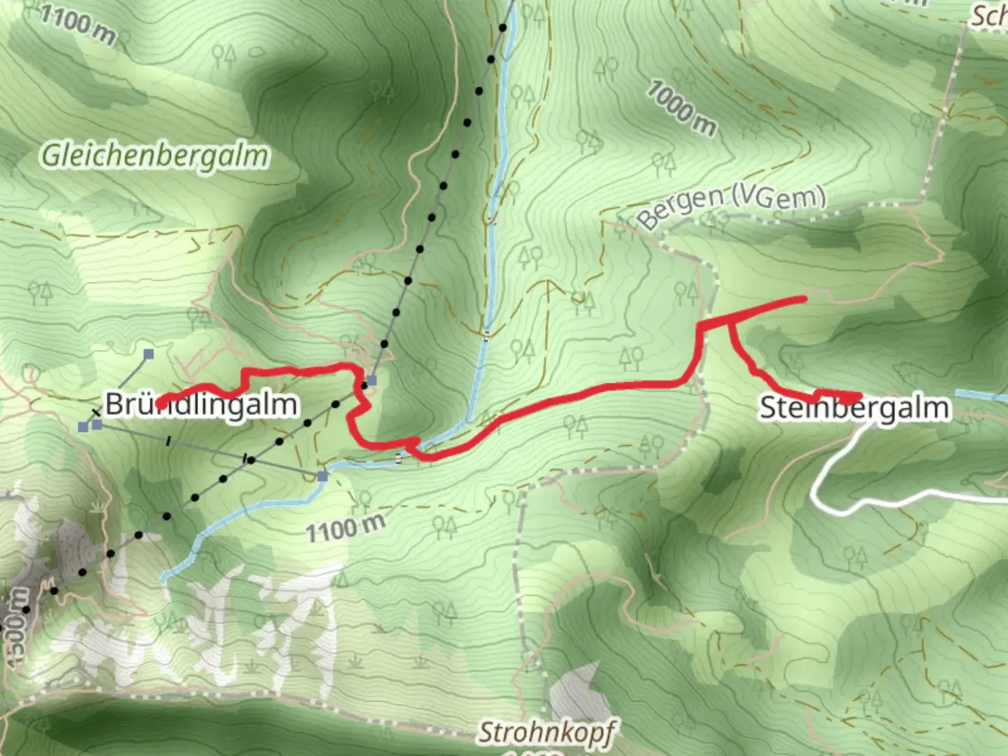 An image depicting the trail Hocherbalm and Steinbergalm Walk via Wanderweg 8 Hochfelln and its surrounding area.