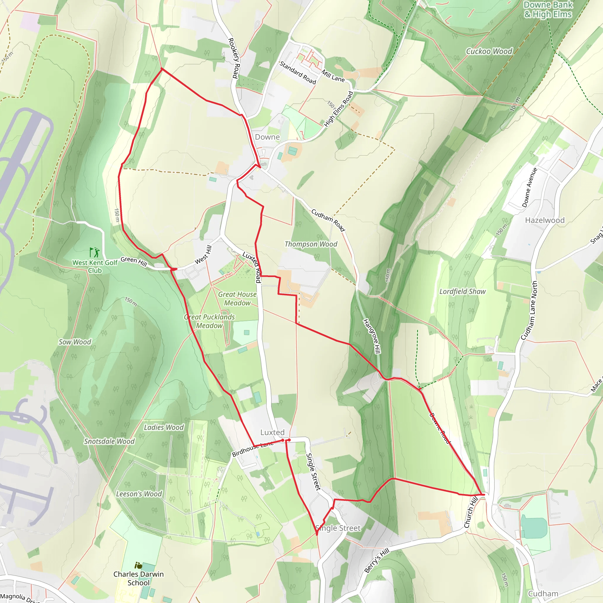 Kent - Downe village, Cudham and Luxted loop mobile static map